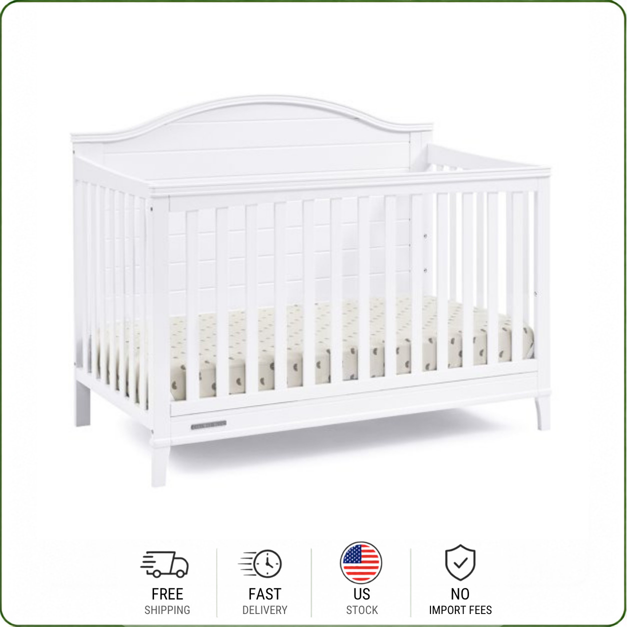 Delta Children Phoebe 6-in-1 Convertible Crib Bianca White GREENGUARD Gold