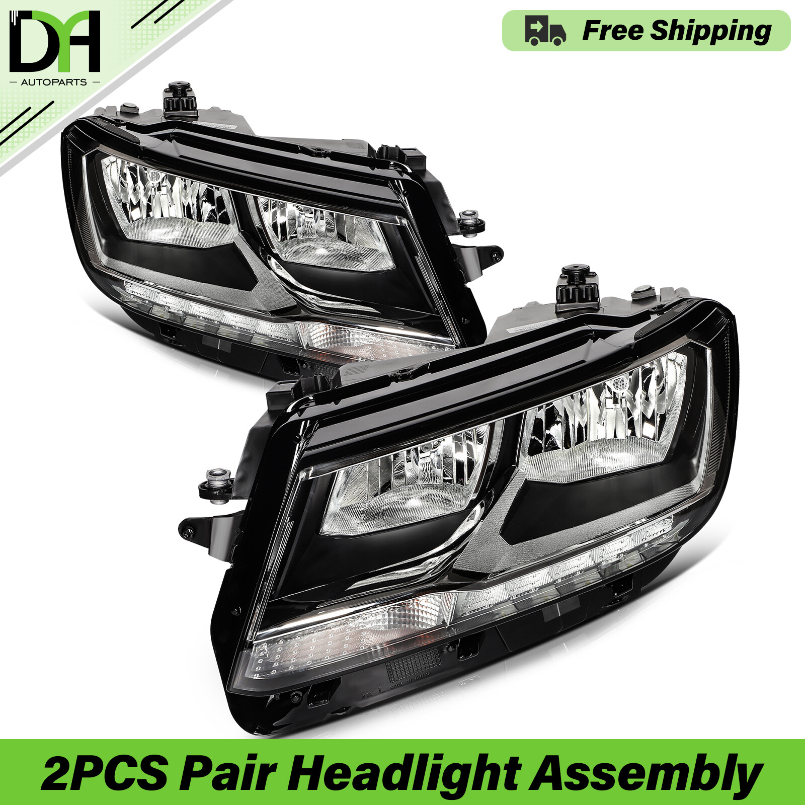 PAIR/2PCS Halogen Headlight Headlamp W/ DRL&Bulb For 2018-2021 Volkswagen Tiguan