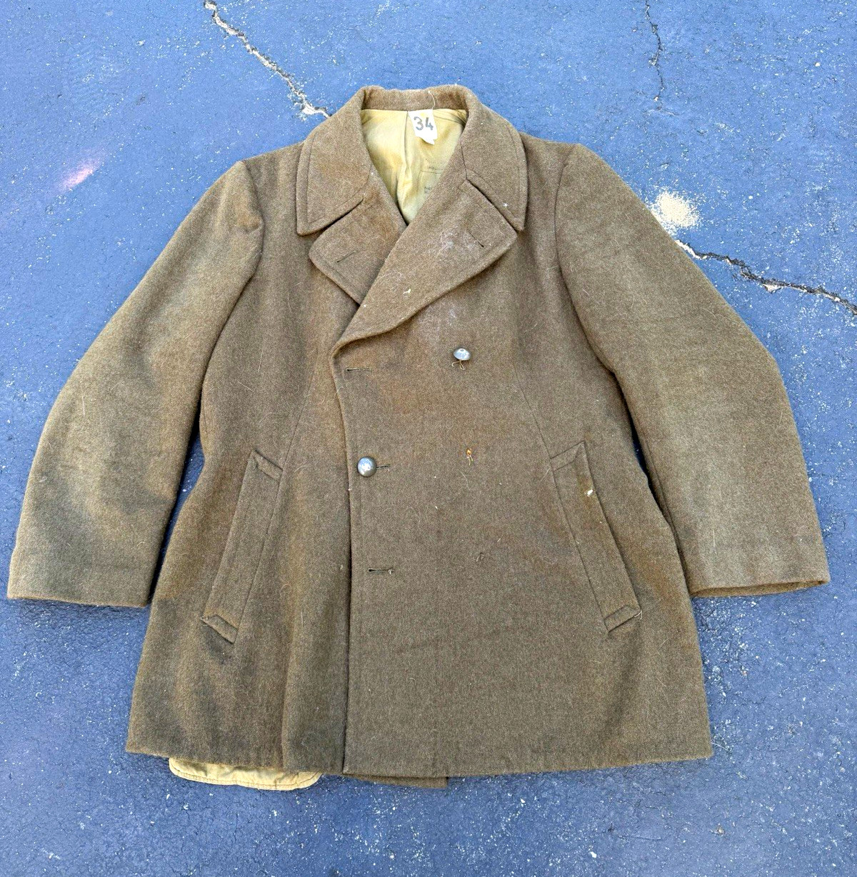 Double Breasted Wool Three Quarter Length Vintage French Army Coat size 40-42