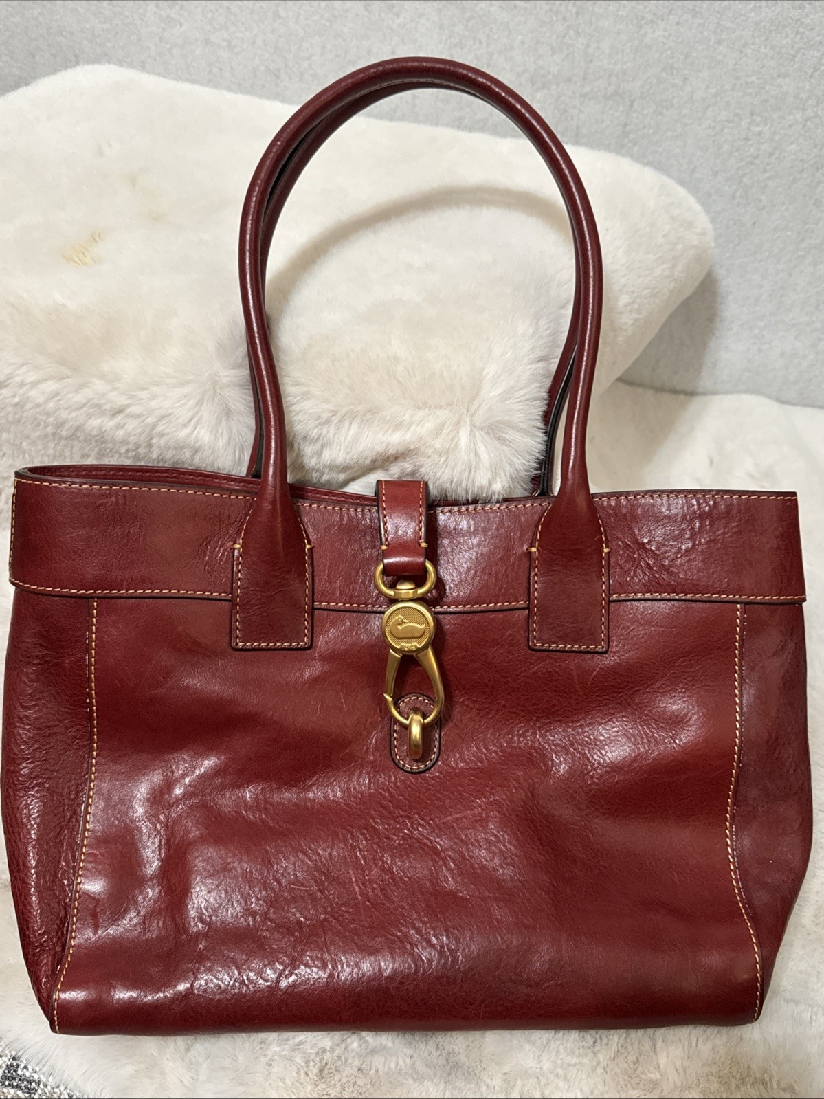 Dooney Bourke Large Burgundy Amelie Tote Purse Florentine Vacchetta Leather