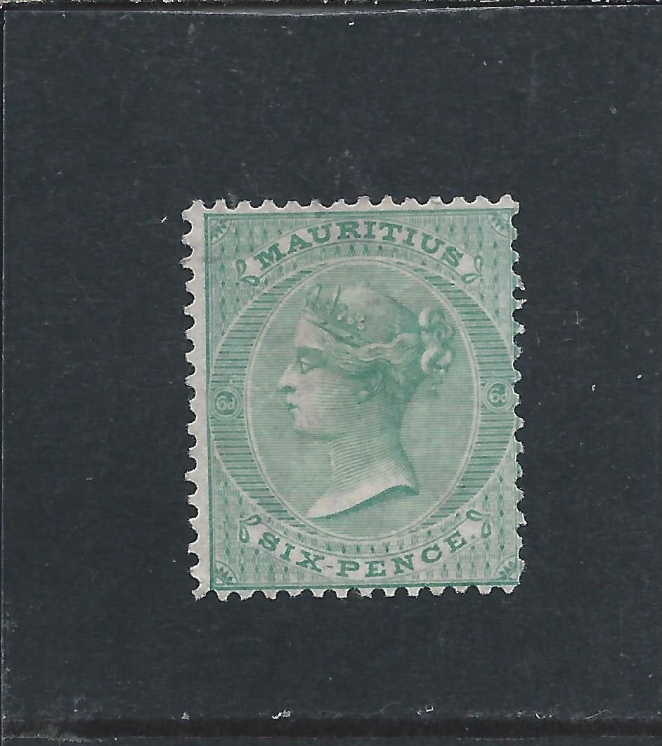 MAURITIUS 1863-72 6d BLUE-GREEN PART GUM SG 65 CAT £300 MAURITIUS 1863-72 6d BLUE-GREEN PART GUM SG 65 CAT £300