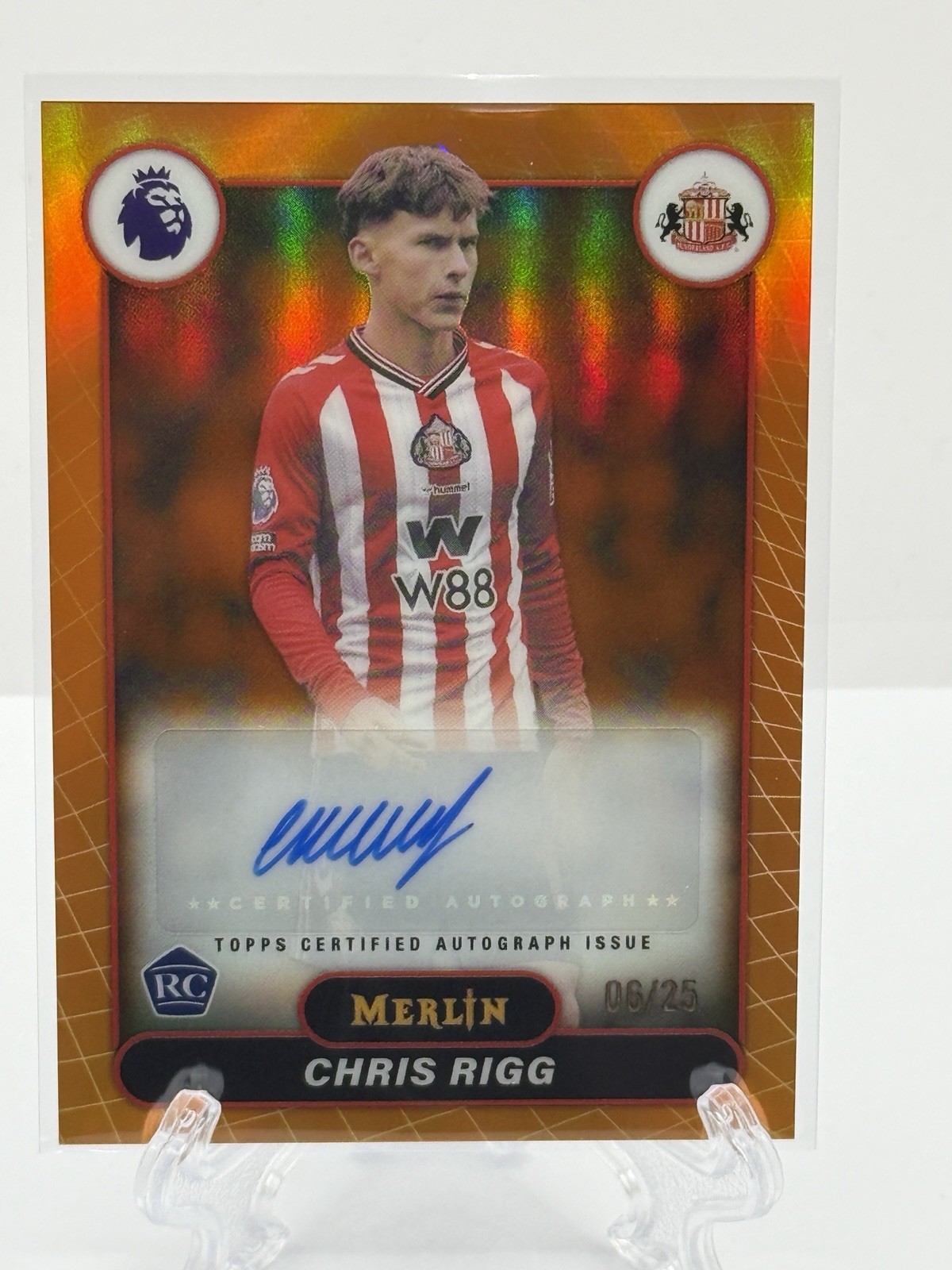 2025-26 Topps Merlin Premier League Chris Rigg Orange Auto /25 Sunderland