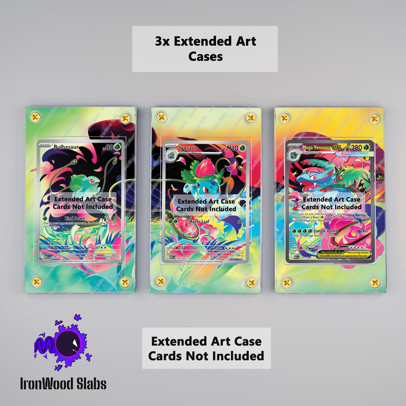 3x Bulbasaur 133/132  Ivysaur 134/132 Venusaur 177/132 Extended Art Displays