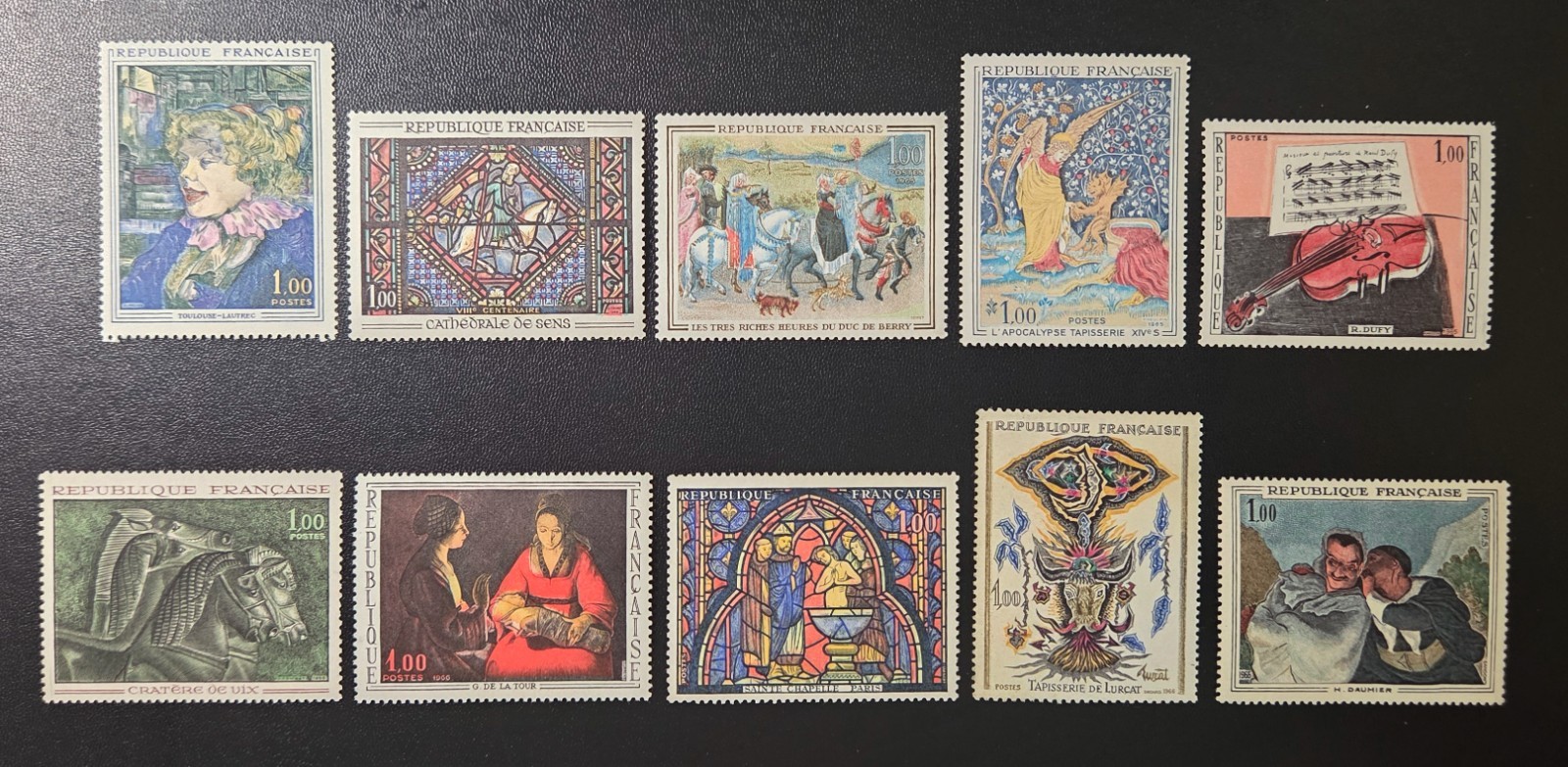 8733 - FRANCE - SCOTT# 1113 - 1117, 1149 - 1153 (ART) - MNH - CAT $3.70