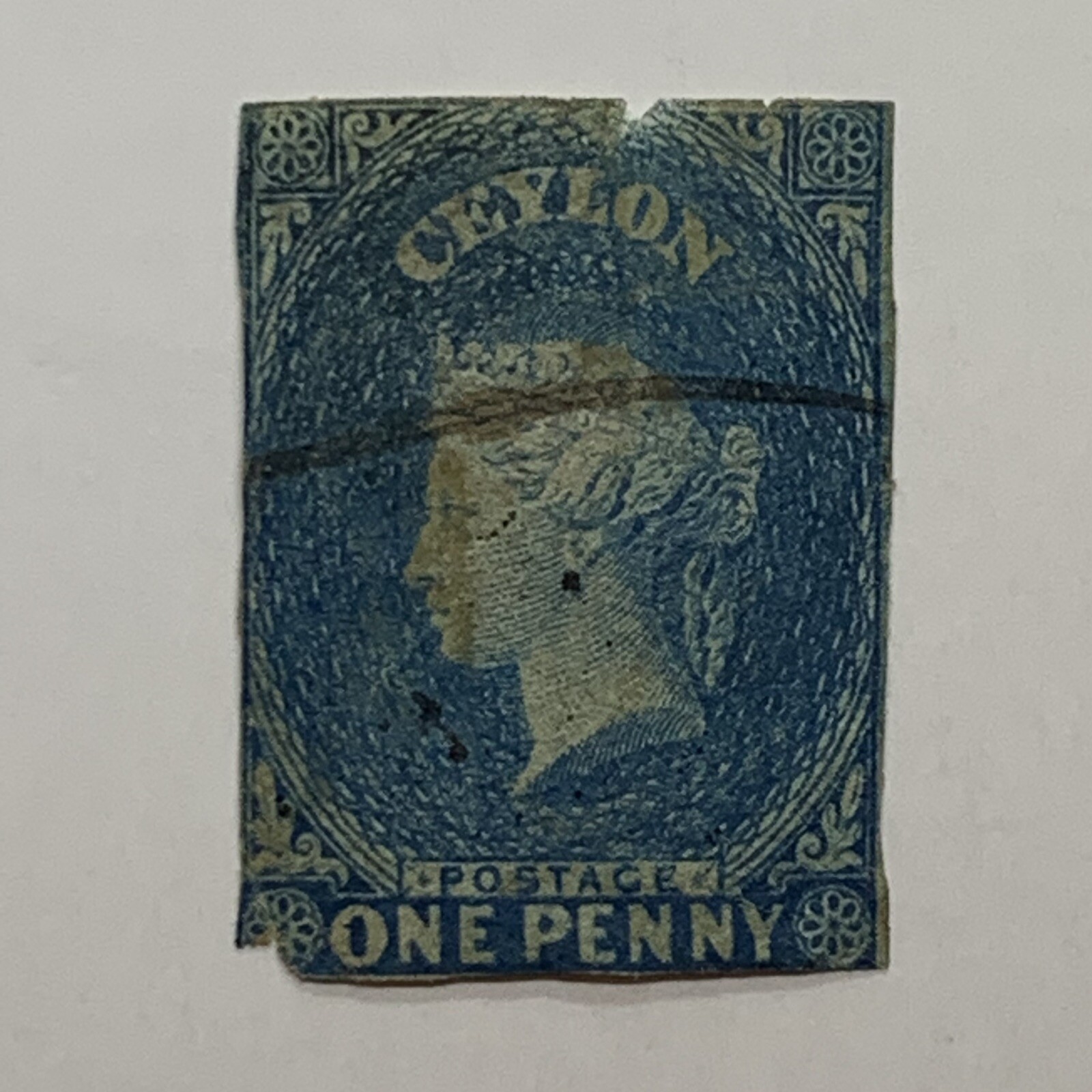 1850\'s-1860\'s CEYLON 1d IMPERF STAMP BLUE