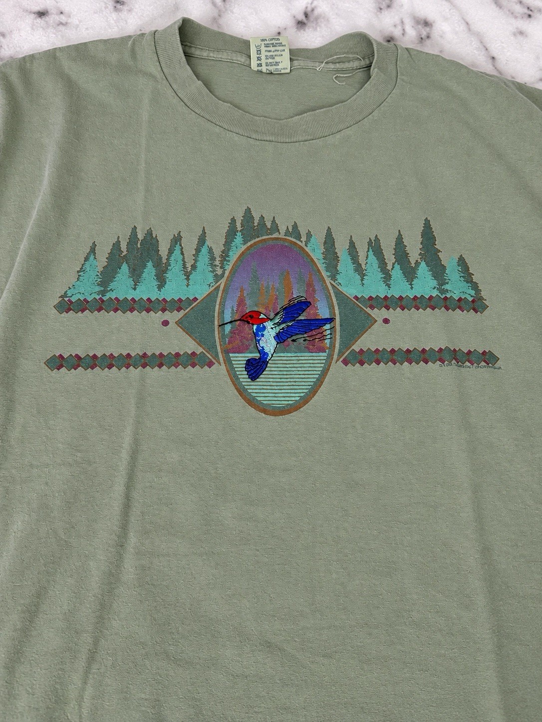 Vintage 90s Embroidered Humming Bird Men\'s Graphic Tee Size XL Made In USA Green Vintage 90s Embroidered Humming Bird Men\'s Graphic Tee Size XL Made In USA Green
