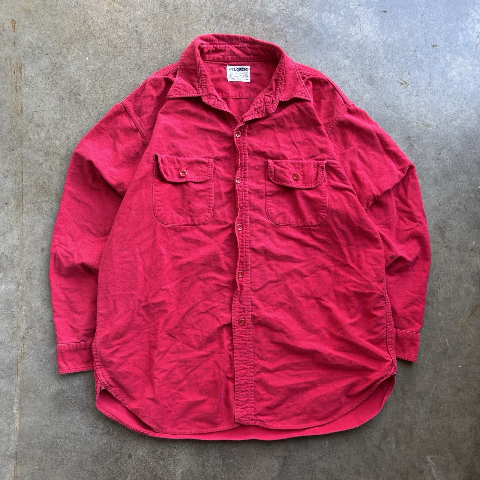 Vintage Pilgrim Sears Roebuck Work Shirt Mens L Red Cotton Button Up 50s 60s