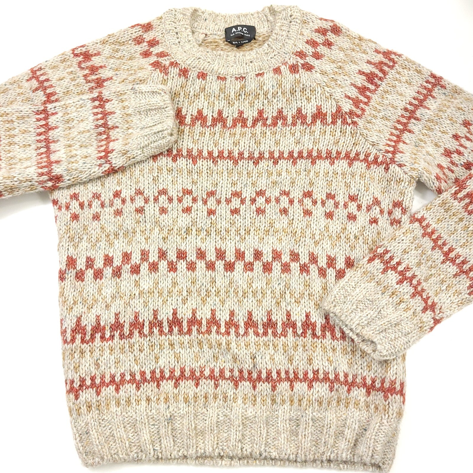 $325 A.P.C. Leonhard Crewneck Geometric Print Wool Blend Sweater Mens Size Small