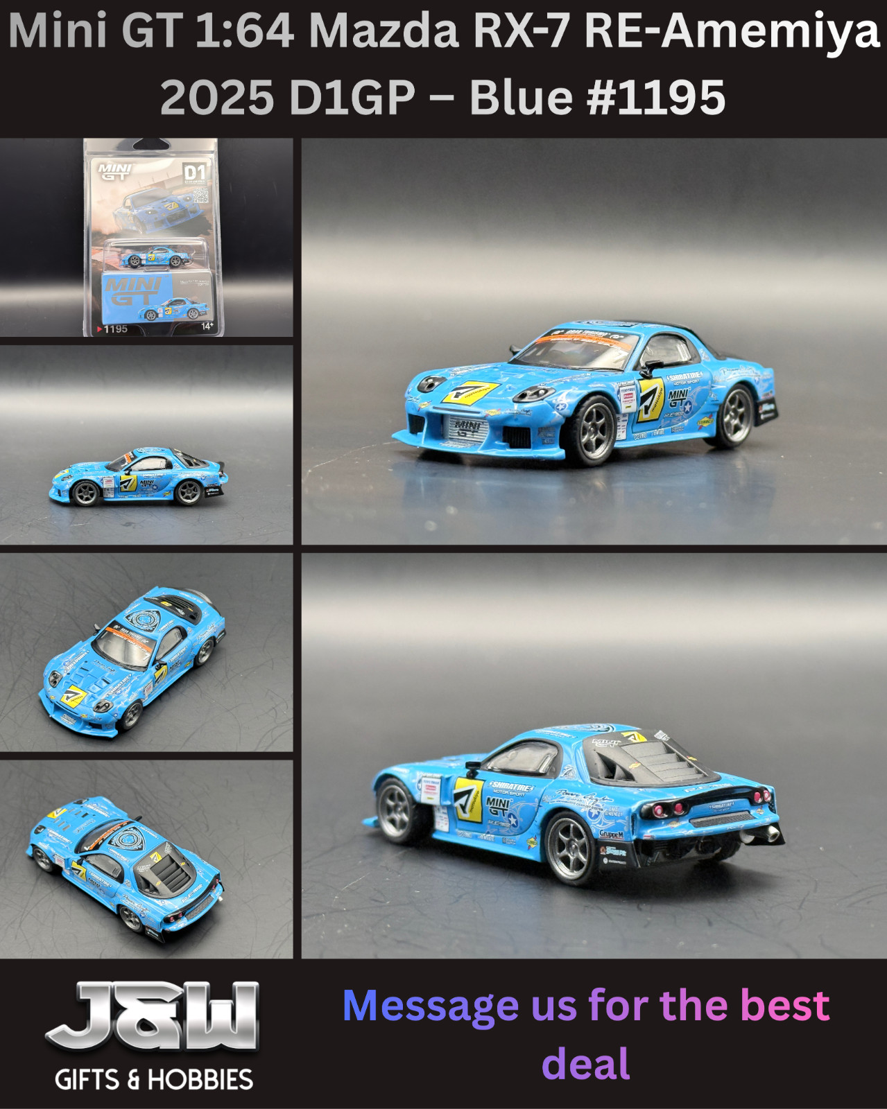 Mini GT Mazda RX-7 RE-Amemiya 2025 D1GP – Blue #1195 1/64