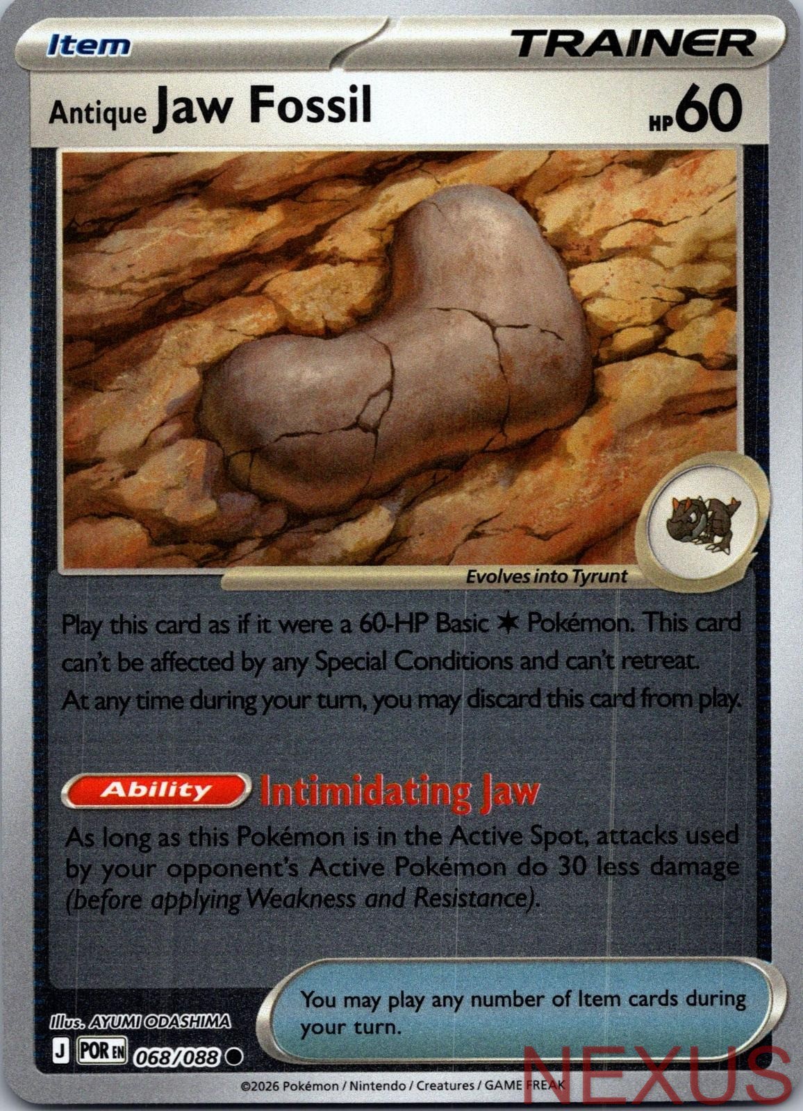 Antique Jaw Fossil 068/088 Common Reverse Holo Near Mint