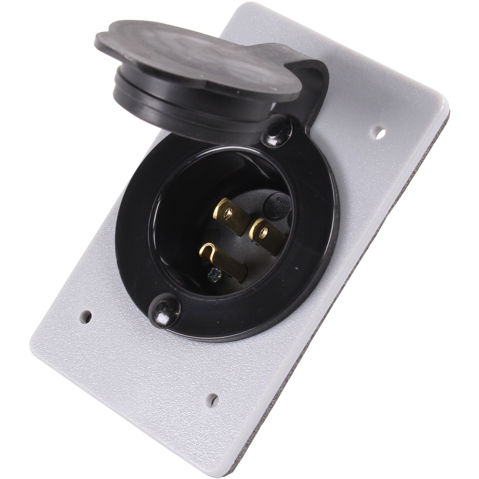 HJP-5278-CWP 15 Amp, 125 Volt, Power Inlet Straight Blade Grounding, Black/Gray HJP-5278-CWP 15 Amp, 125 Volt, Power Inlet Straight Blade Grounding, Black/Gray