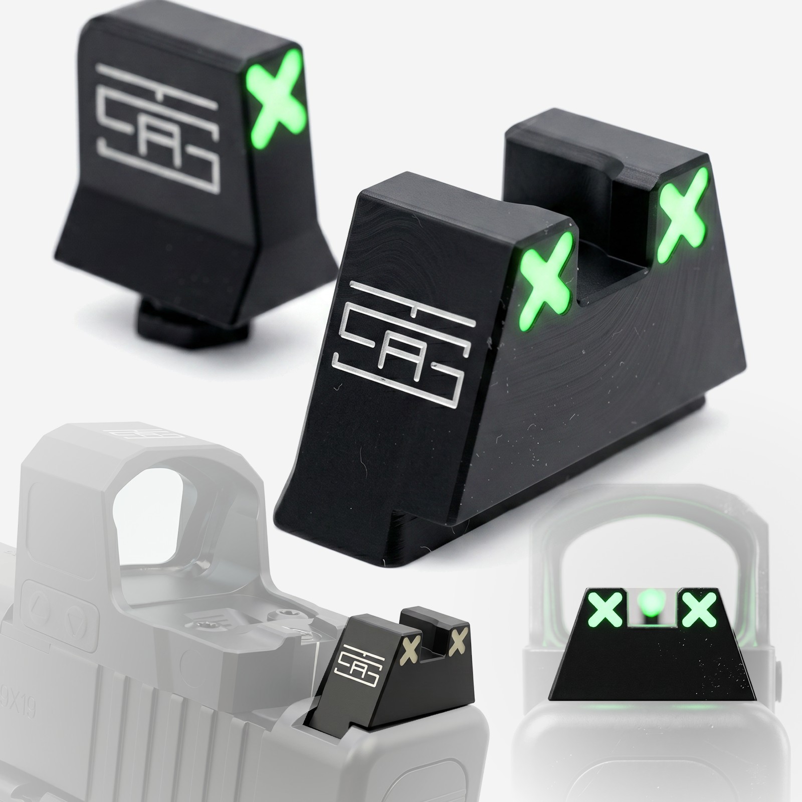 TSA® XXX Tall Glow Night Sights GLOCK® MOS Co-Witness Gen 1 - 6 Green