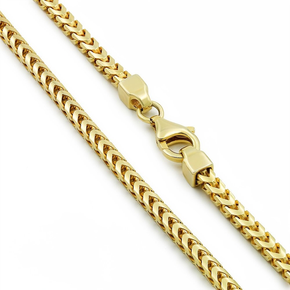 Men\'s Real 14k Gold Plated Solid 925 Sterling Silver Franco Chain 3mm Necklace Men\'s Real 14k Gold Plated Solid 925 Sterling Silver Franco Chain 3mm Necklace