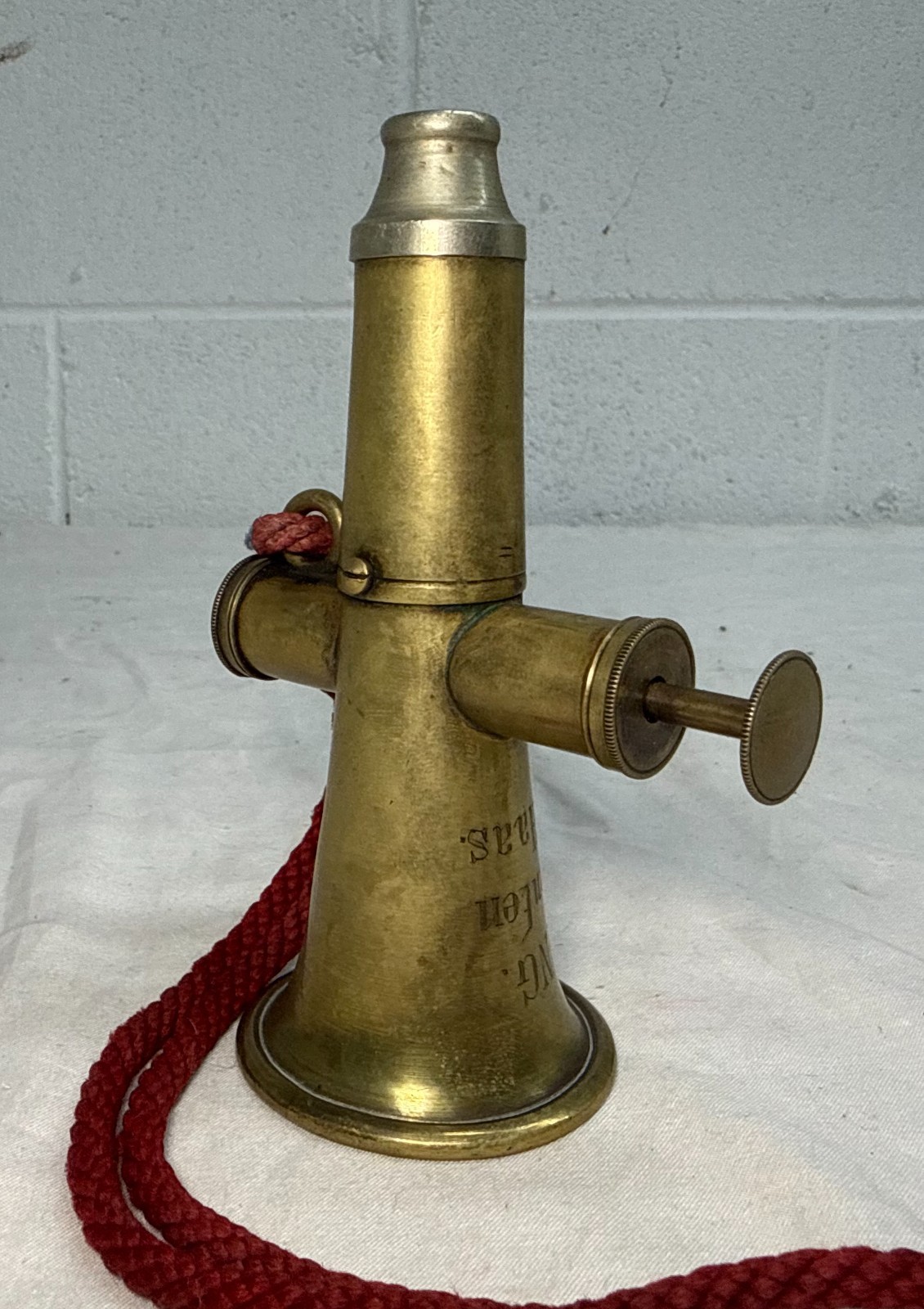 Rare antique 19th century German engraved brass silver signal horn trumpet