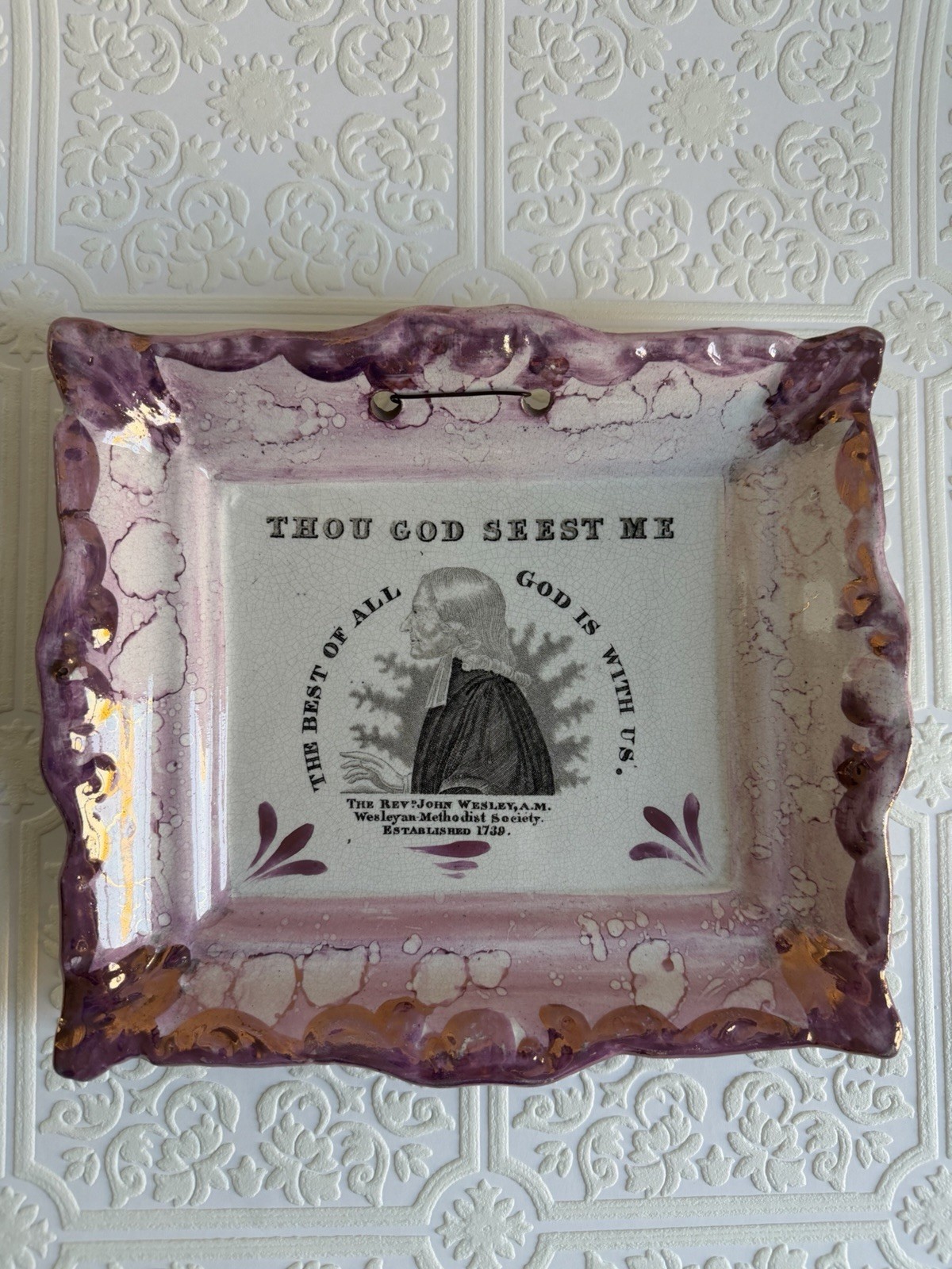 Sunderland Pink Lustre Dixon 1850 England Antique Transferware Plate Religious