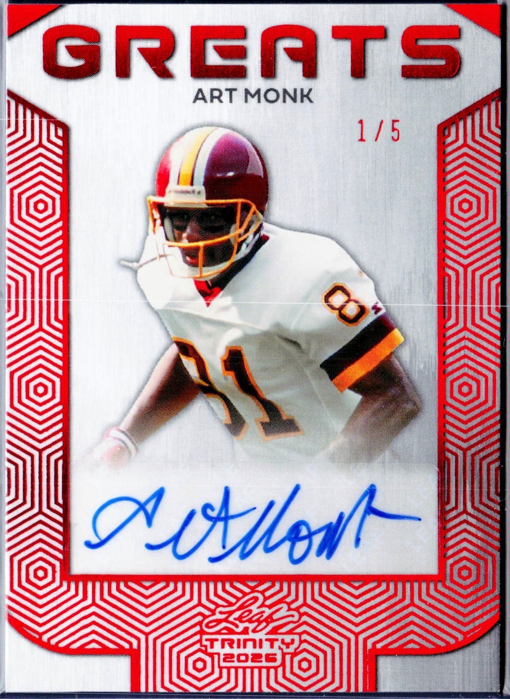 ART MONK 2026 LEAF TRINITY RED GREATS SIGNATURE AUTO SP 1/5 REDSKINS