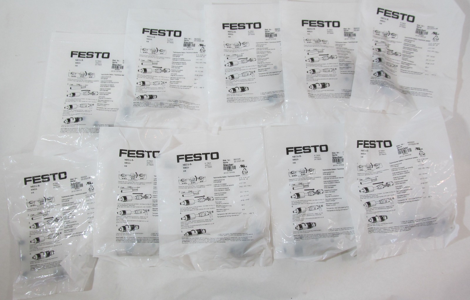 10-PACK NEW FESTO 562024 NECU-2-M8G3-HX 3-PIN PLUG CONNECTORS