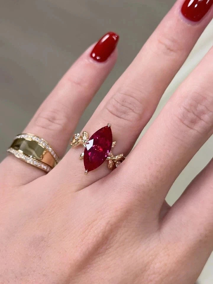 5.00 Ct Natural Ruby & Diamond Engagement Ring in Solid 14K Yellow Gold All Size