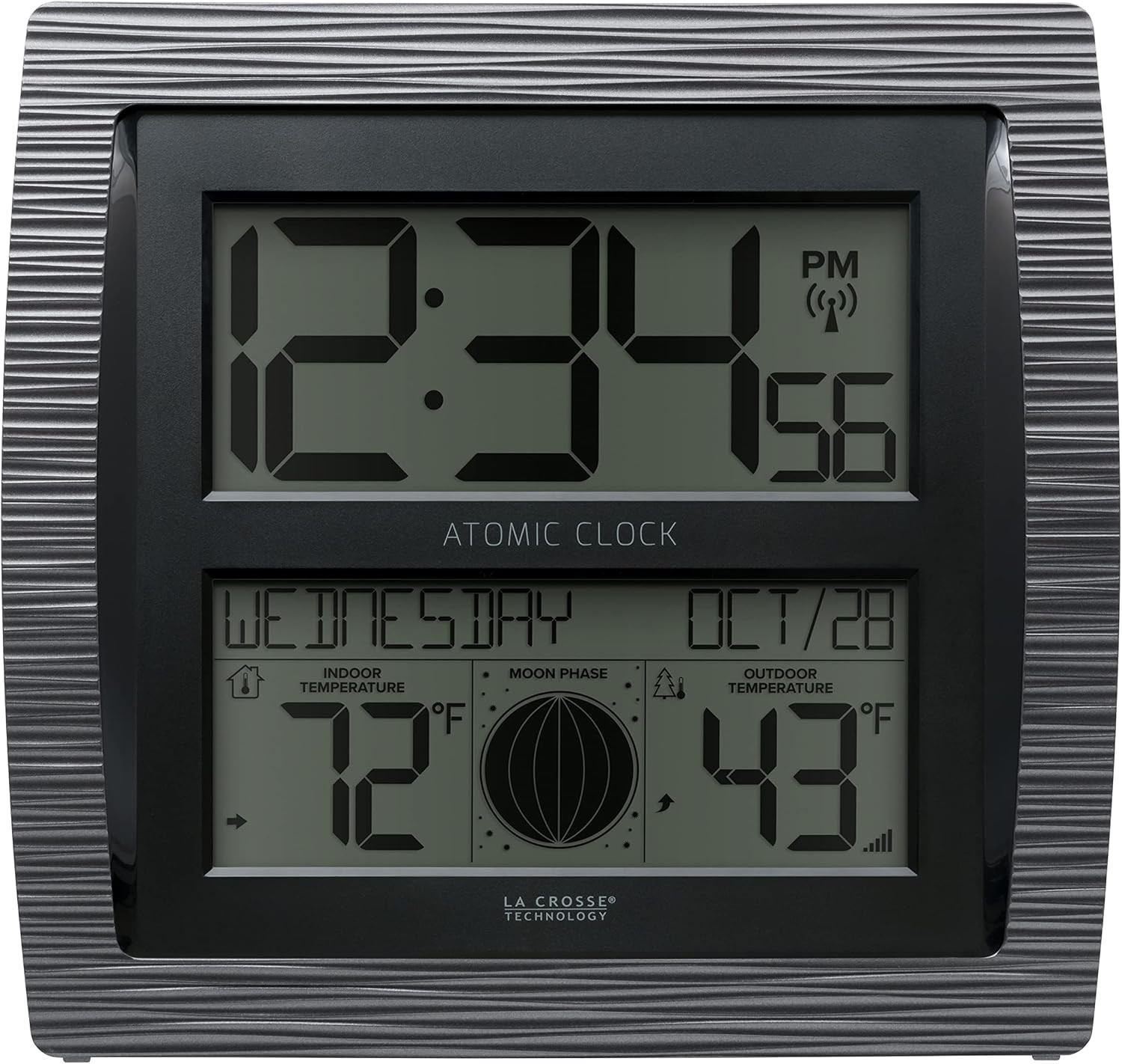 La Crosse Technology BBB86118-INT Curved Atomic Digital Clock with Moon Phase &