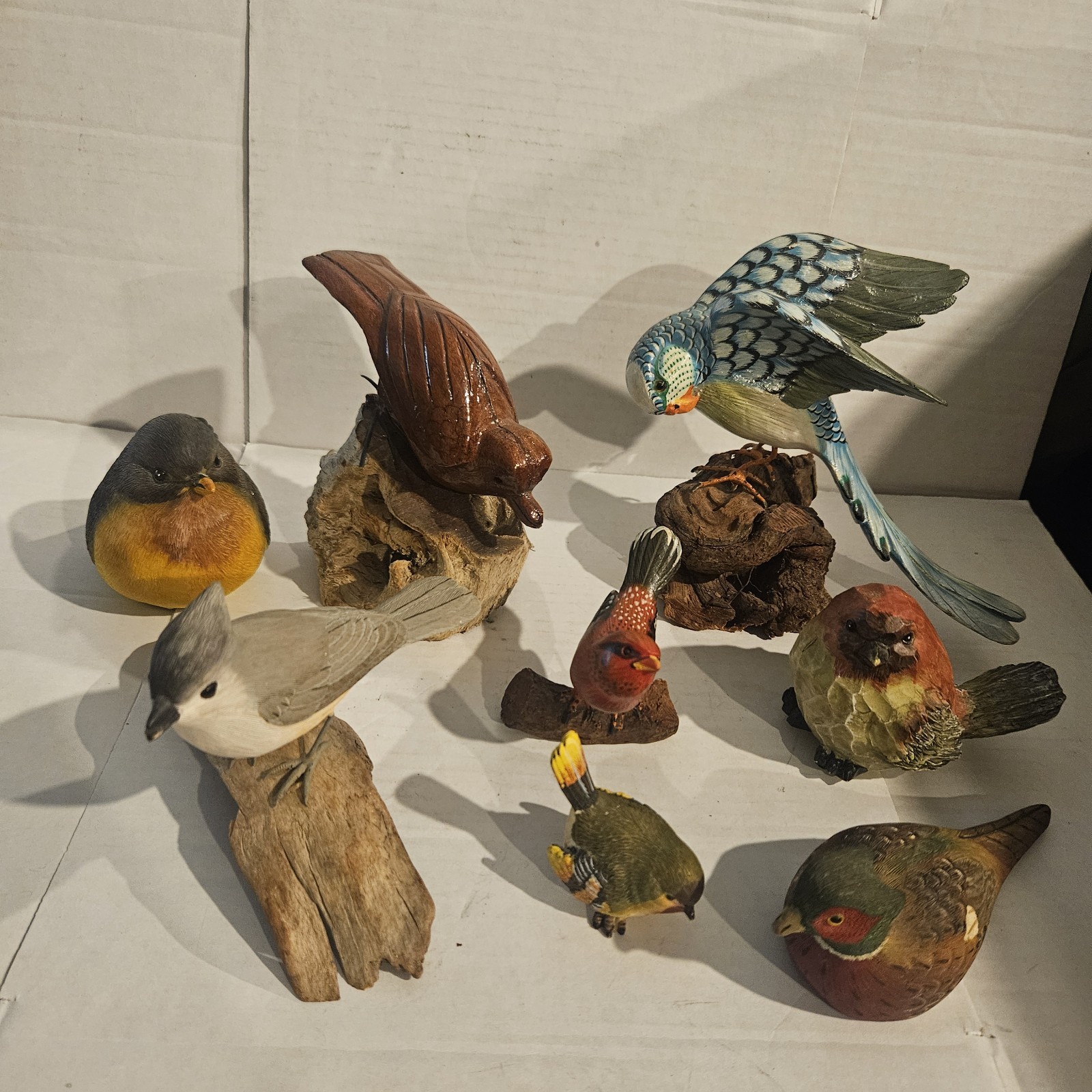Vintage Flock Of 8 Carved Birds Vintage Flock Of 8 Carved Birds