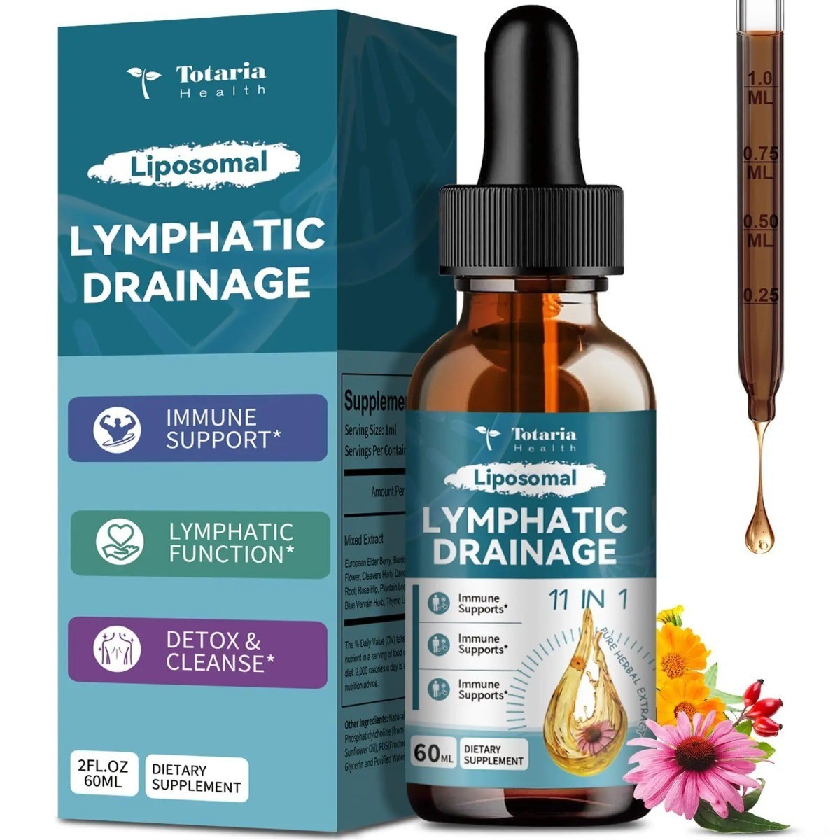 Totaria Liposomal Lymphatic Drops – 11-in-1 Herbal Complex, 60ml (2 fl oz)