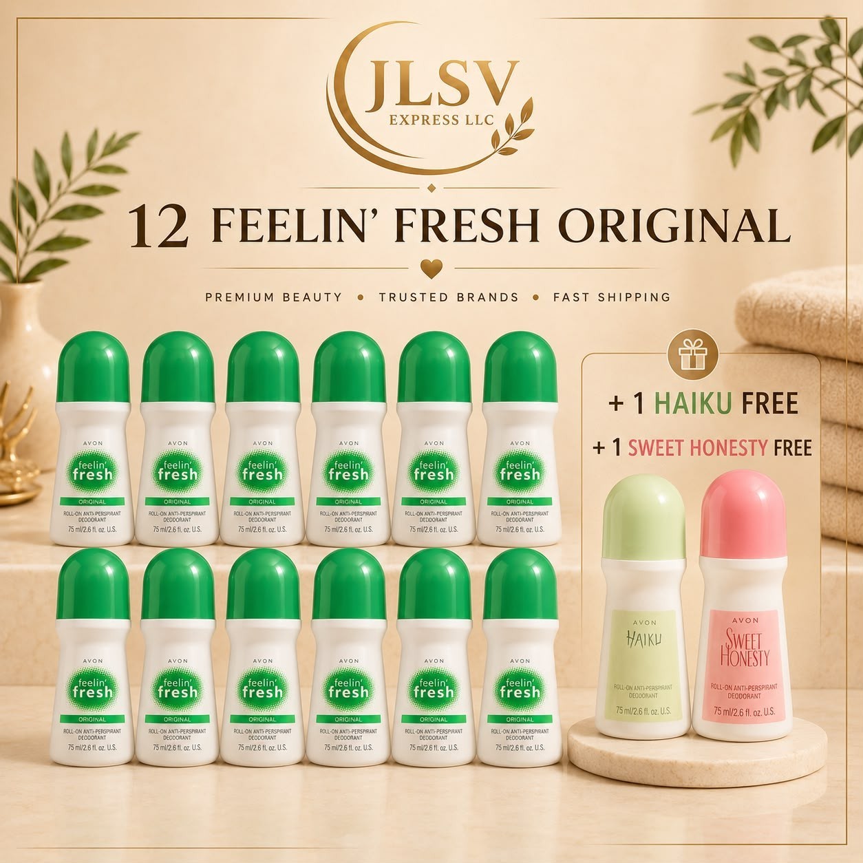Avon Feelin’ Fresh Original Roll-On Deodorant 12 Pack + 2 Free 2.6 oz