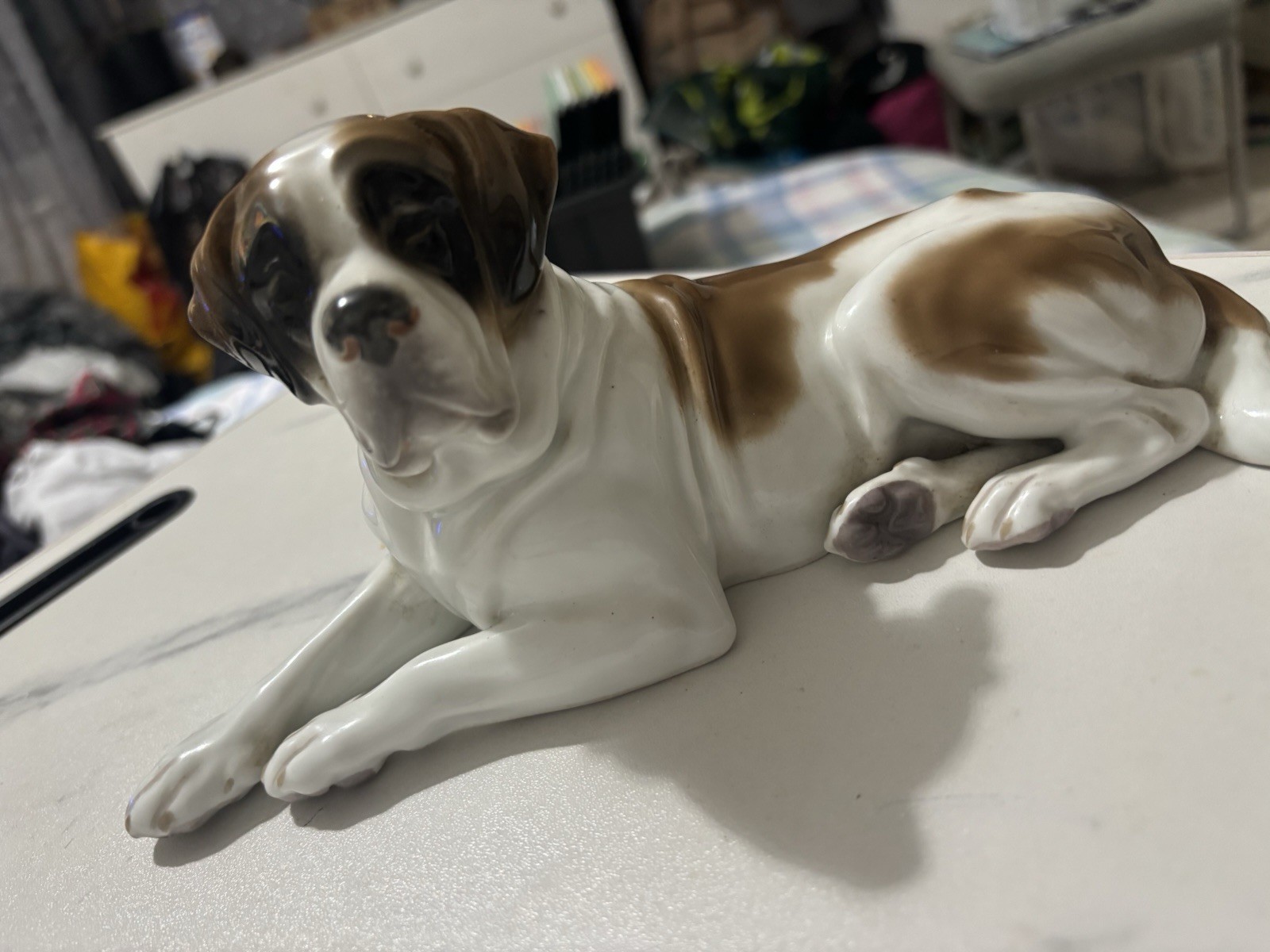 Rare Antique Gebrüder Heubach Porcelain Saint Bernard Dog Figurine Germany 8383