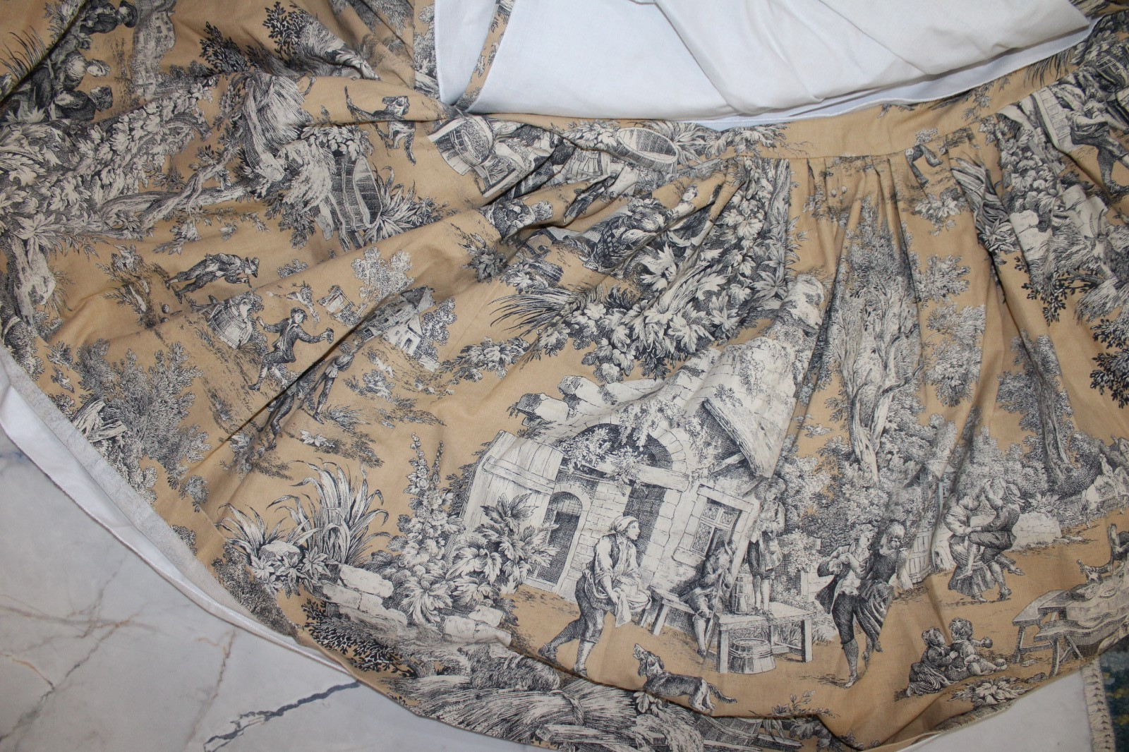 Custom made toile de Jouy pleated Bed skirt - Queen with 22\