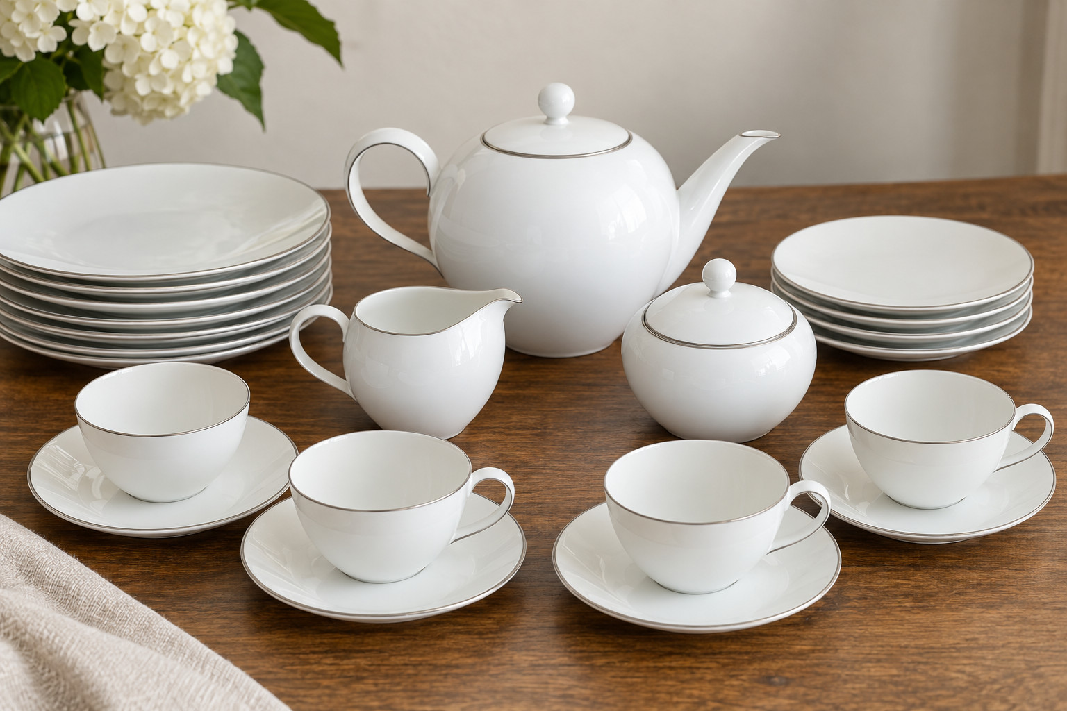 Vintage KPM Berlin Urbino Porcelain Tea Set Germany US Zone Silver Trim Trude Pe