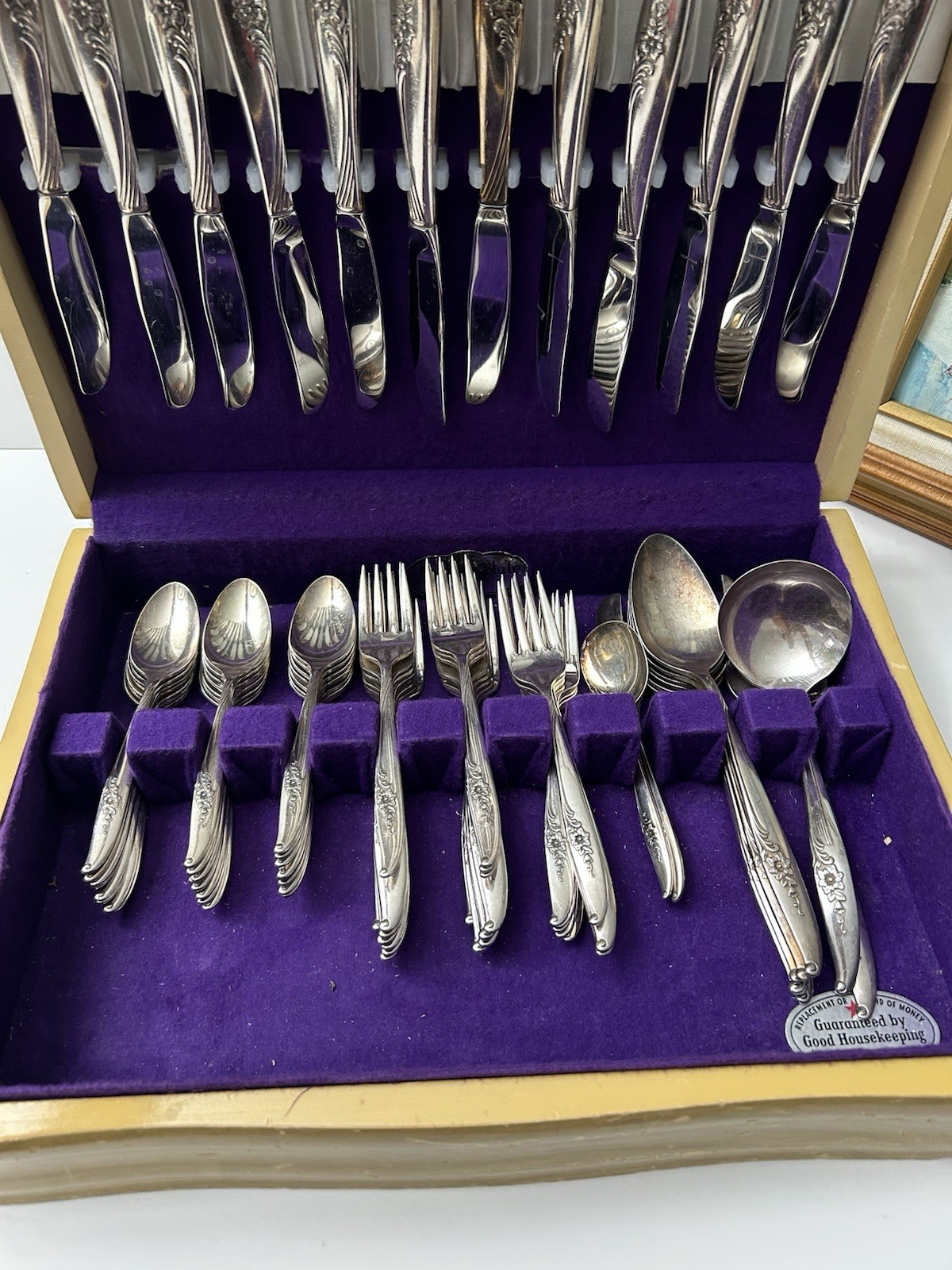 VTG 1950s Nobility Plate Magic Moment  Silver Plate  Set 70 Pc W Wooden Box