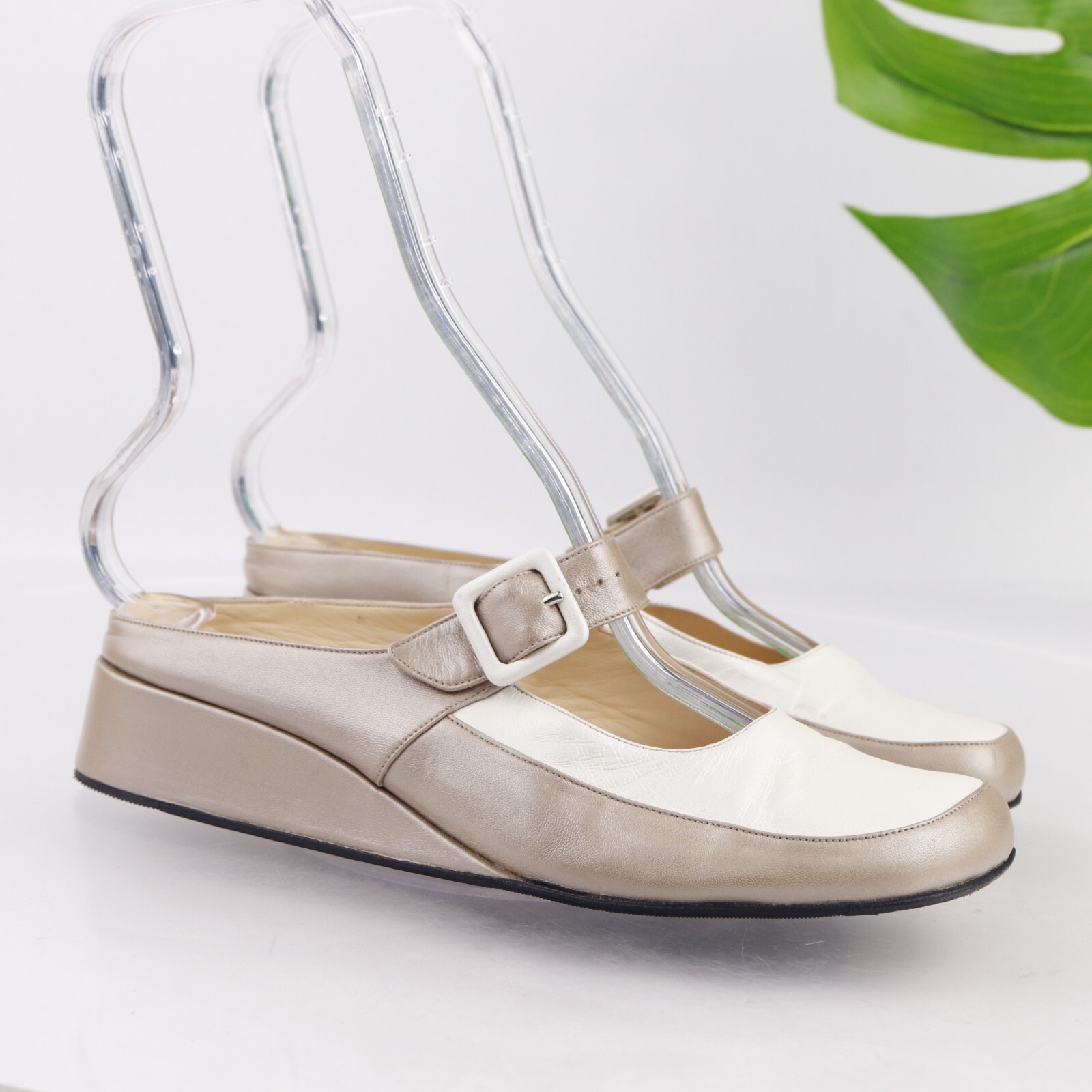 Taryn Rose Womens Kimber Mary Jane Mule Size 39.5 8.5 Pewter White Metallic Shoe
