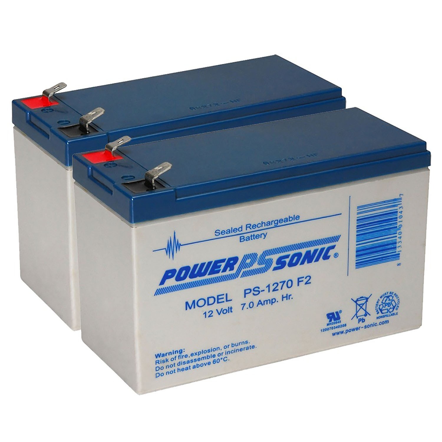 Power-Sonic 12V, 7Ah, AGM, F2 Terminal, Replaces PowerSonic PS-12703822 - 2 Pack