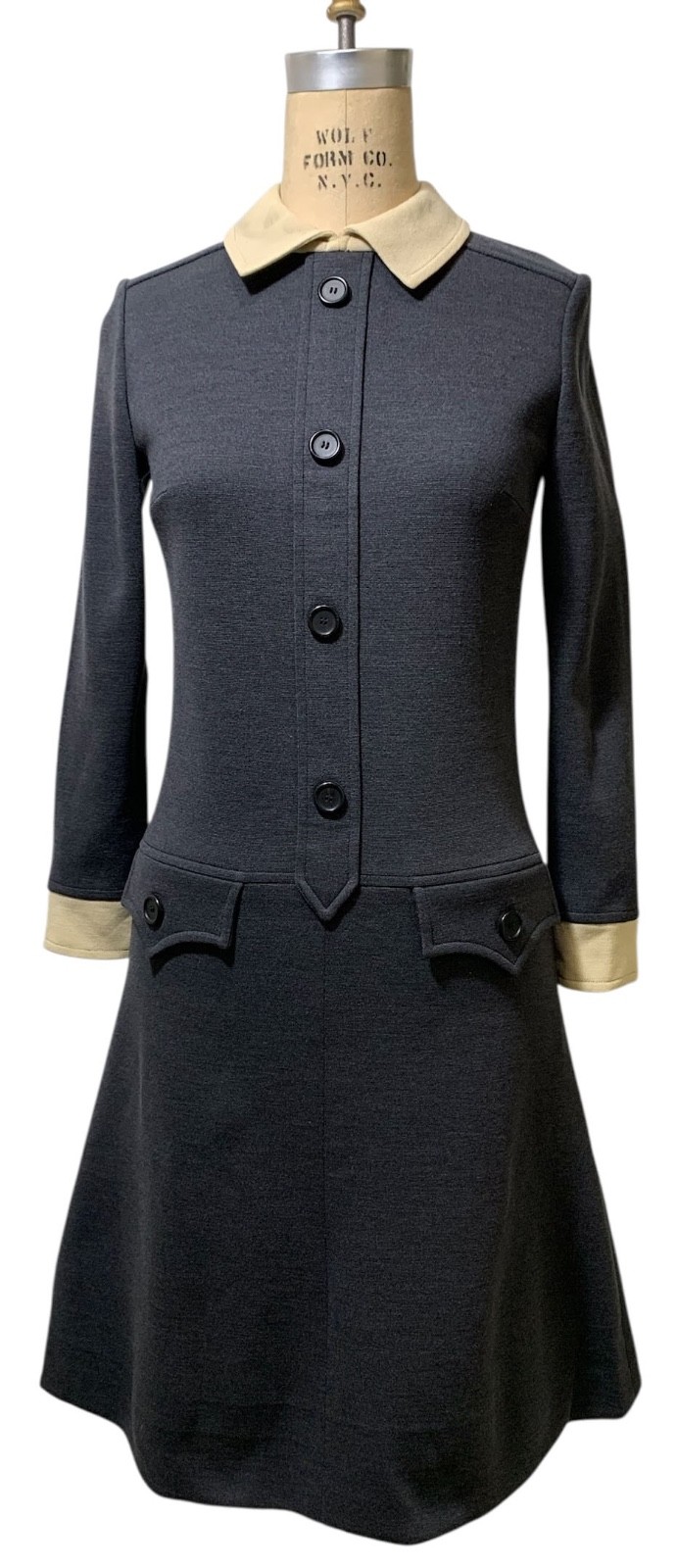 KIMBERLY Vintage 60s/70s Women\'s Wool Double Knit Dress Sz S/M Bergdorf Goodman