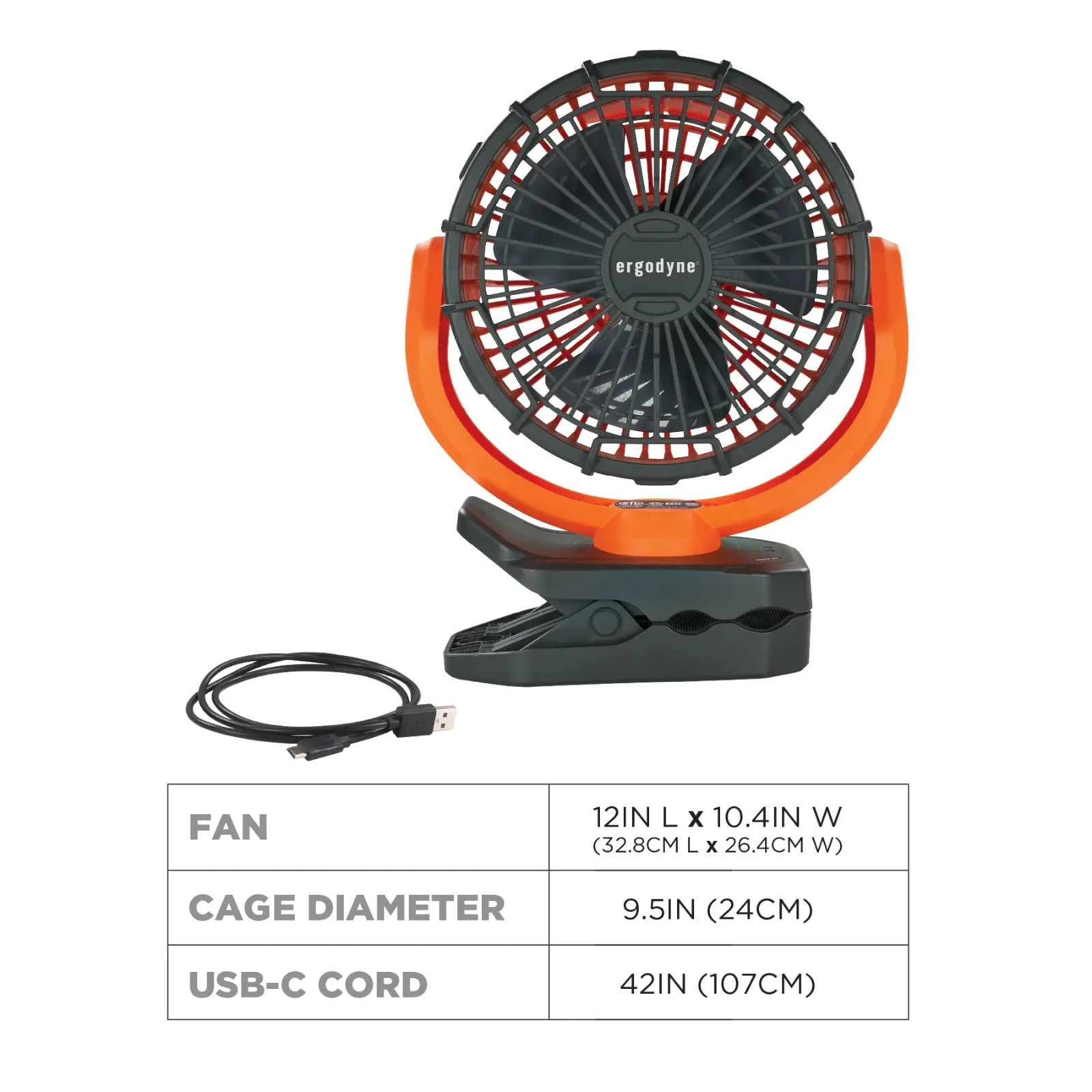 Ergodyne Chill-Its 6090 Cordless Jobsite Fan 360 CFM Rechargeable Clamp Light (7