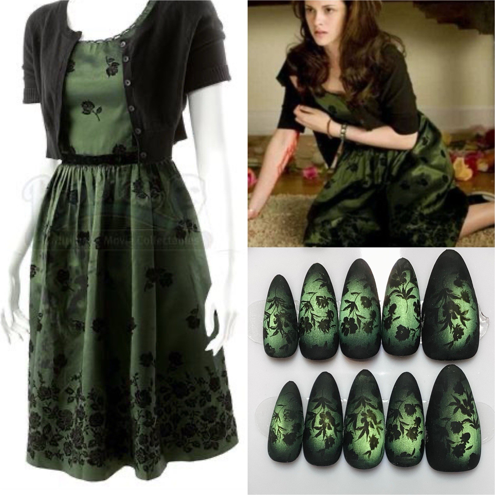 Twilight Bella Swan\'s Birthday Dress Inspired Press On Nails Almond Size Small