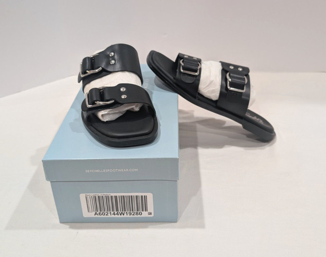 Women\'s Shoe Seychelles Admire Me Sandal Flat Black Leather 7.5M NEW Ships Free