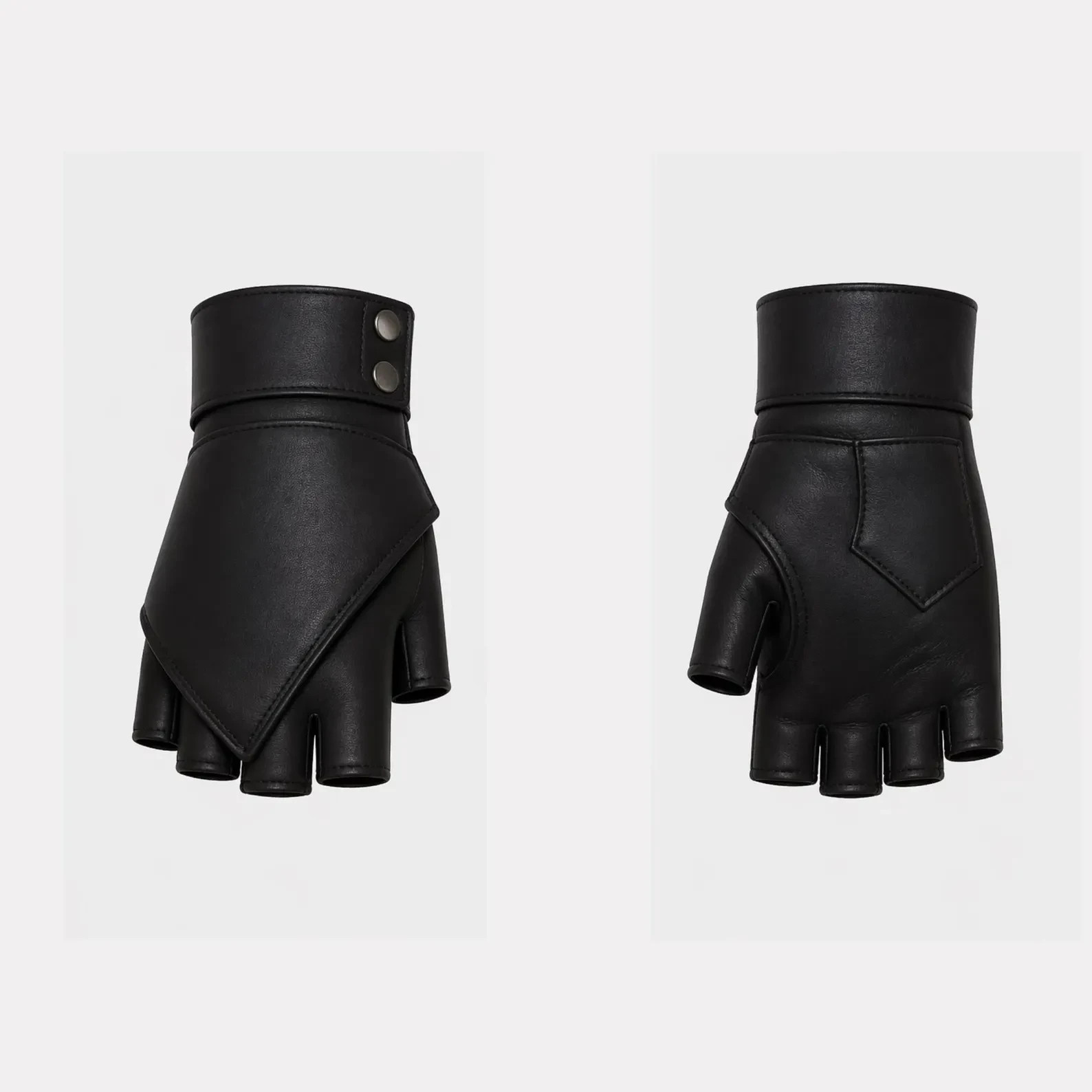 Asymmetrical Black Leather Gloves | Gothic Biker Cyberpunk Fashion Accessory