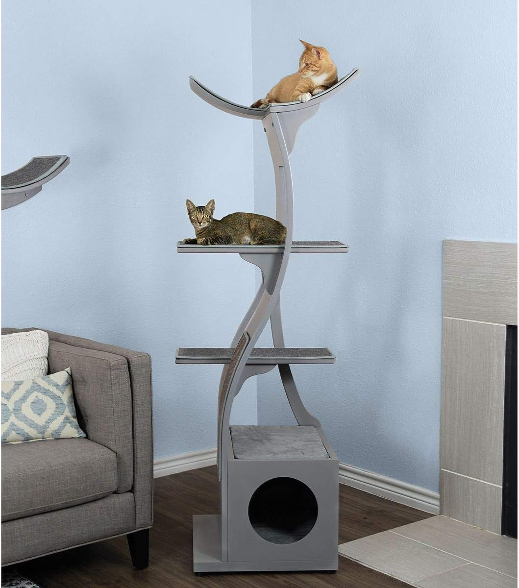 69 Inch Tall Smoke Gray Lotus Cat Tower, Multi-Level Modern Cat Tree for Indoor 69 Inch Tall Smoke Gray Lotus Cat Tower, Multi-Level Modern Cat Tree for Indoor