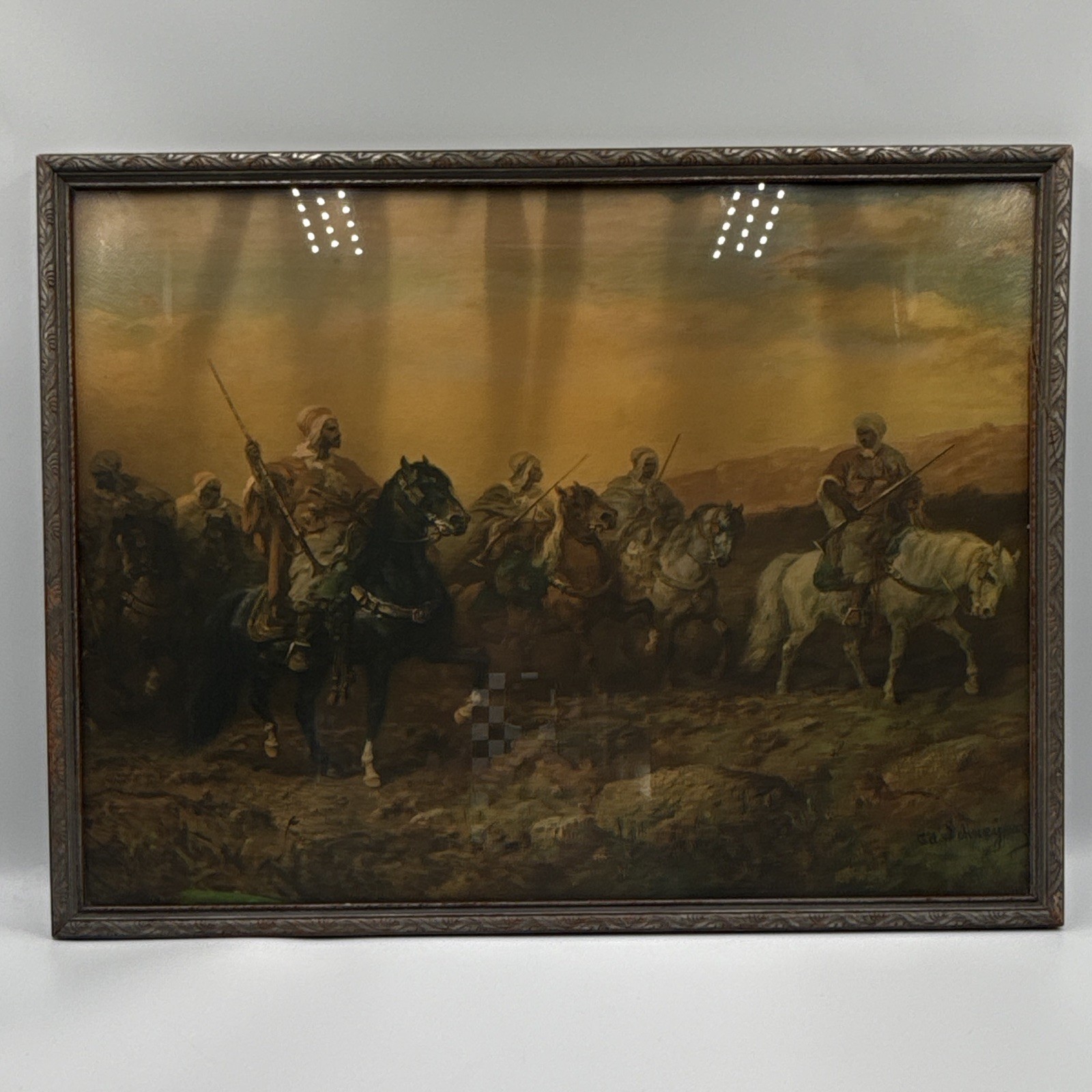 Antique Adolf Schreyer Bedouin Riders Arabian Horses Framed Art Print Vintage Antique Adolf Schreyer Bedouin Riders Arabian Horses Framed Art Print Vintage