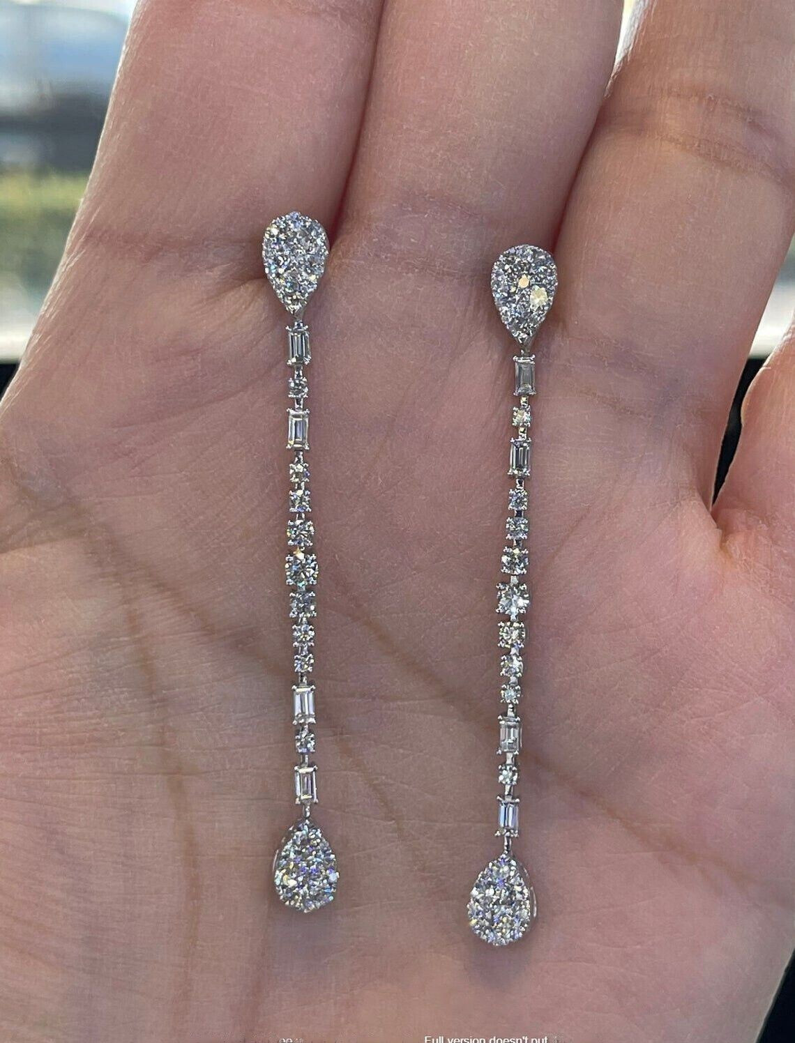 2Ct Round Cut Simulated Diamond Long Drop Dangle Earrings 14K White Gold Plated