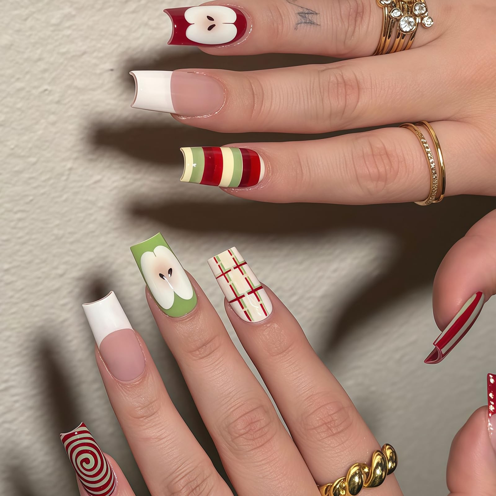 MISUD Press on Nails, Red And Green 11324