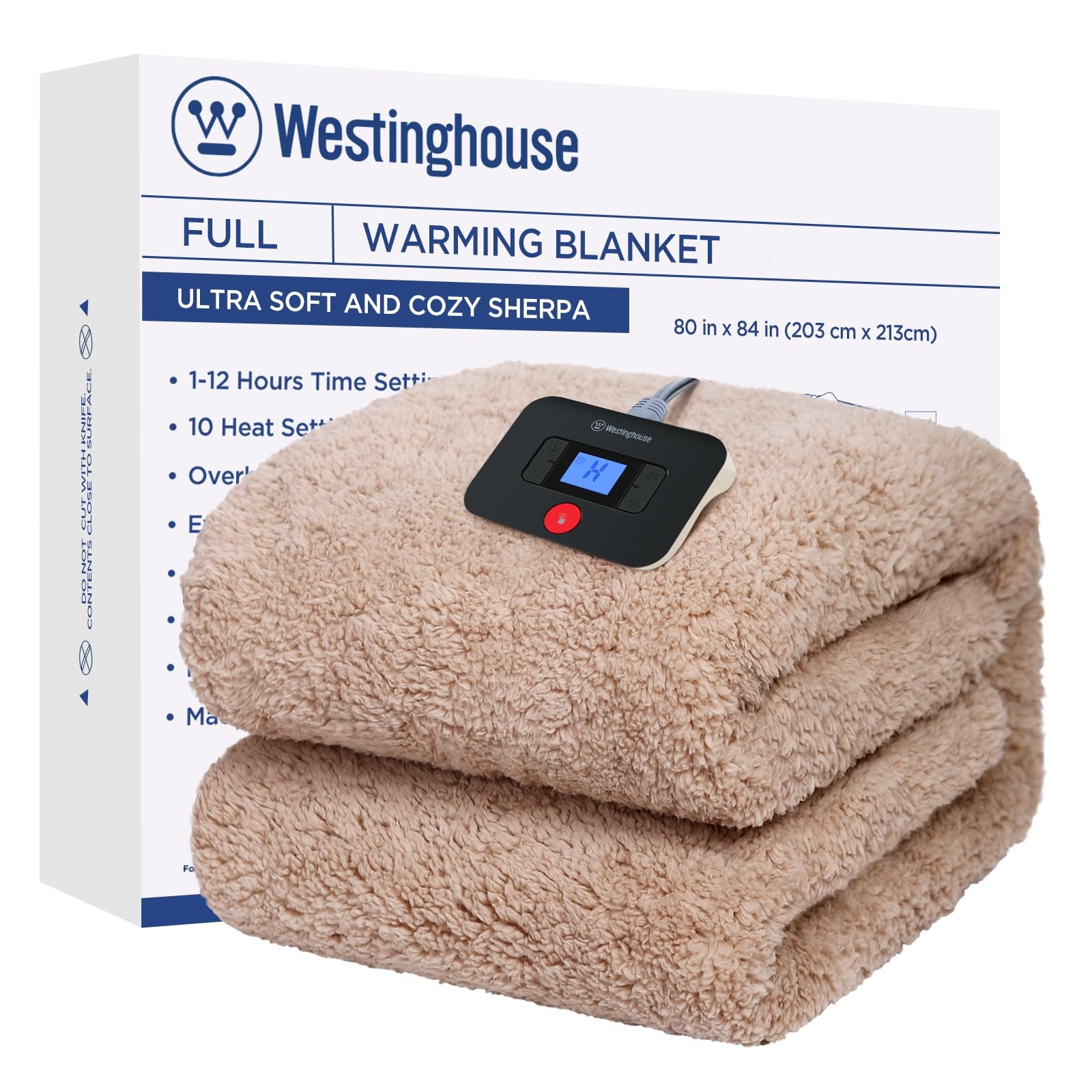 Westinghouse Electric Blanket Full Size 10 Heat Settings, Camel, 80\ Westinghouse Electric Blanket Full Size 10 Heat Settings, Camel, 80\