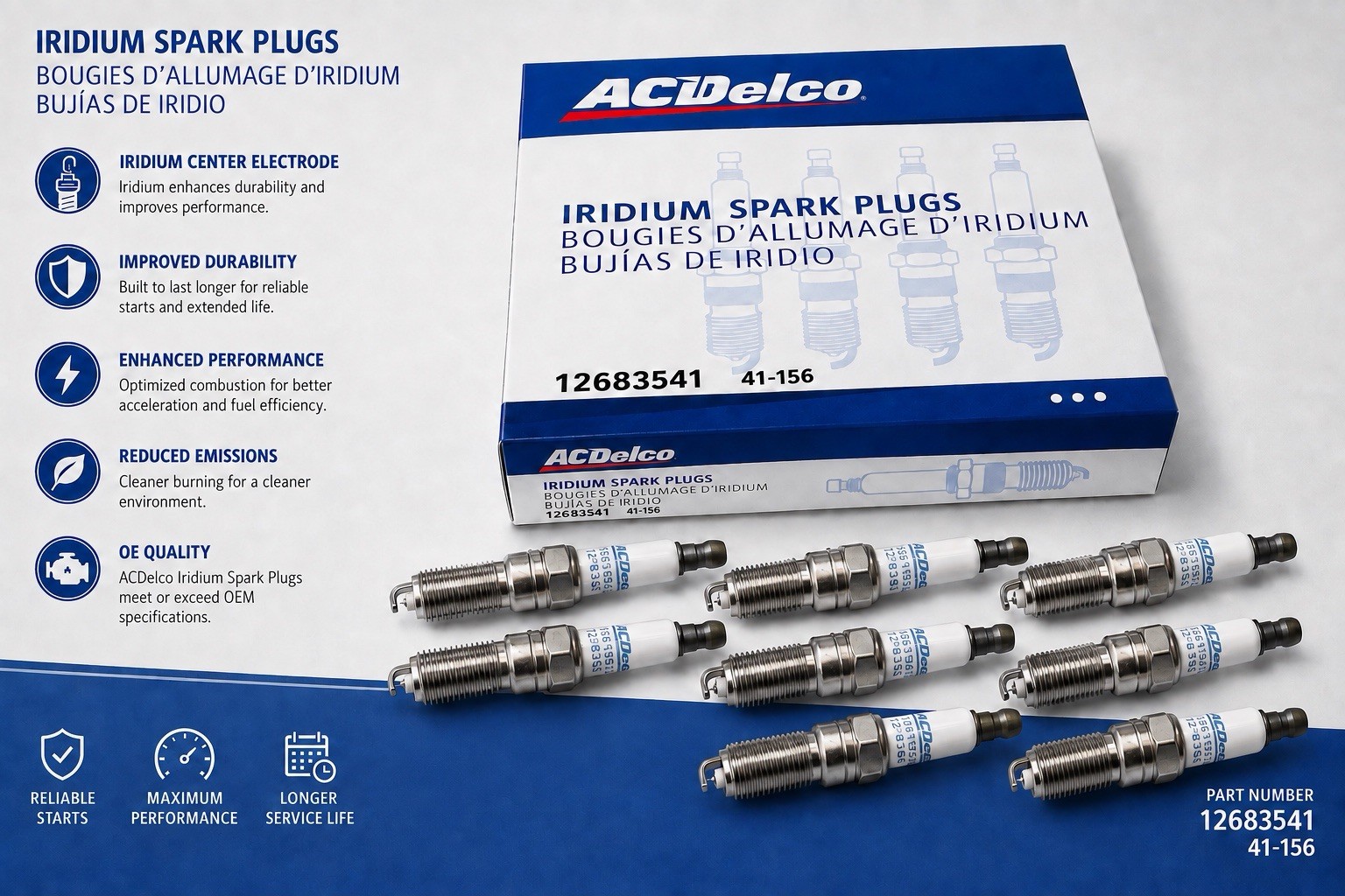 Set Of 8 Genuine GM ACDelco Iridium Spark Plugs 41-156 12683541 New Set Of 8 Genuine GM ACDelco Iridium Spark Plugs 41-156 12683541 New