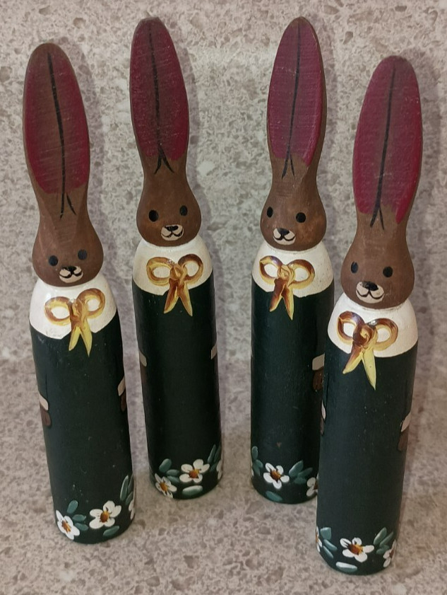 Vintage 4 PC Hand Painted Wooden Bunny Figurine Easter Spring Decor Ships Free Vintage 4 PC Hand Painted Wooden Bunny Figurine Easter Spring Decor Ships Free