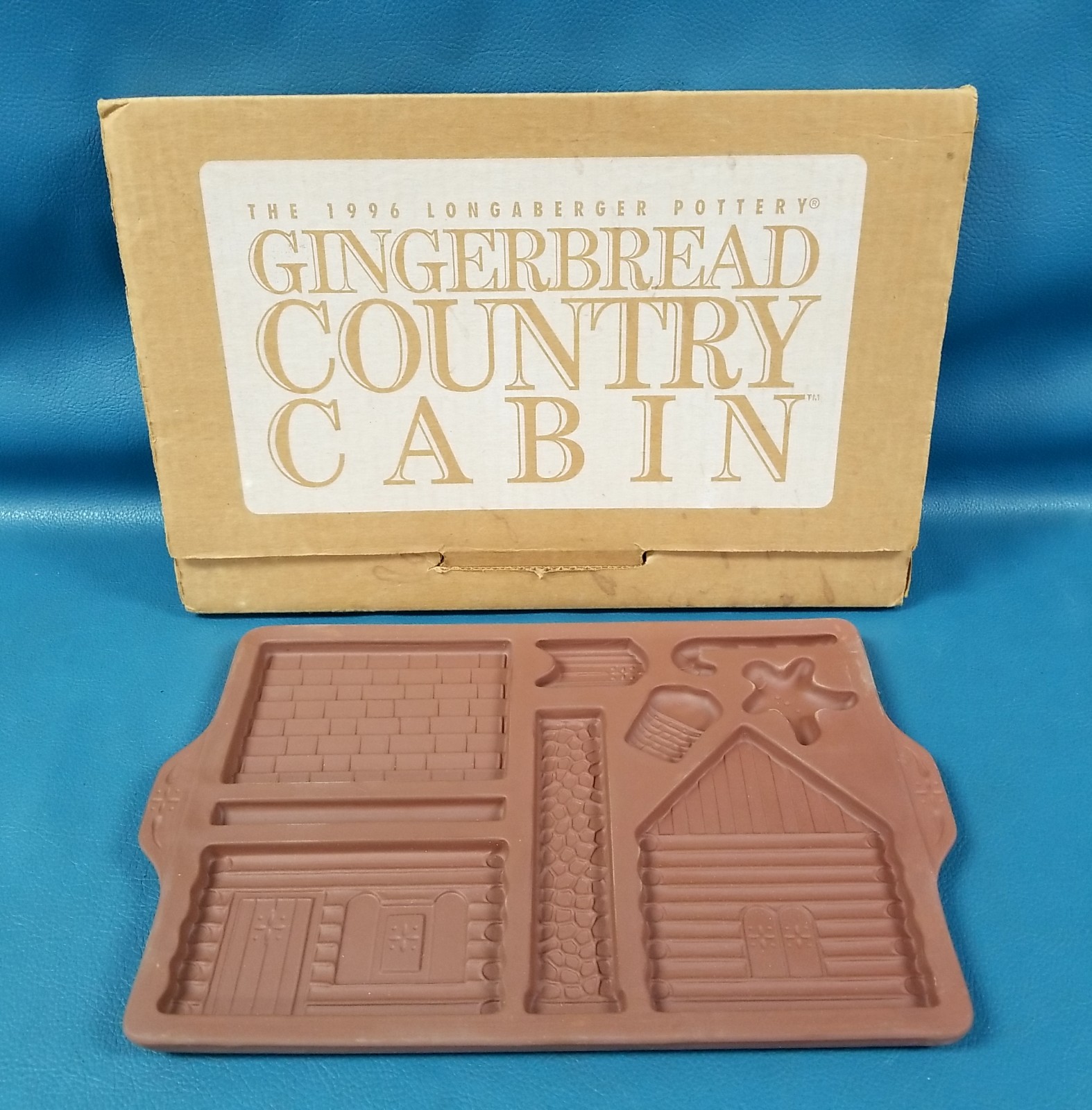 Longaberger Pottery Gingerbread Country Cabin Baking Pan Open Box