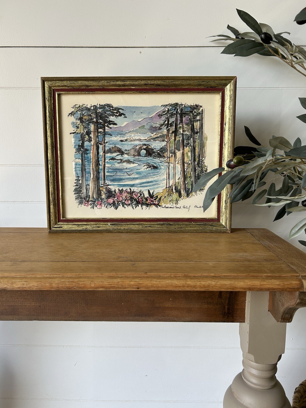 VTG John Checkley Watercolor Print Signed Artwork Redwood Coast California VTG John Checkley Watercolor Print Signed Artwork Redwood Coast California