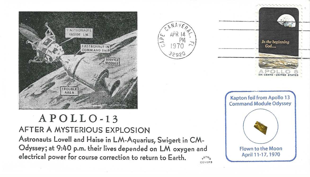 Apollo 13 Cacheted Explosion Envelope w/ Kapton Foil Flown Around the Moon - COA