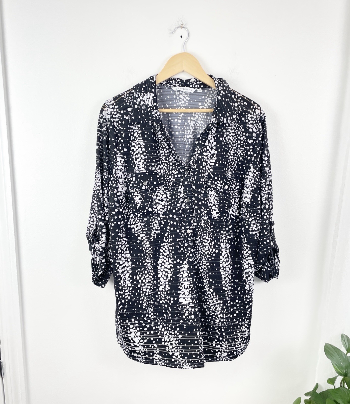 Emily Daniel’s Black White 3/4 Sleeve Popover Blouse Top Women’s 1X