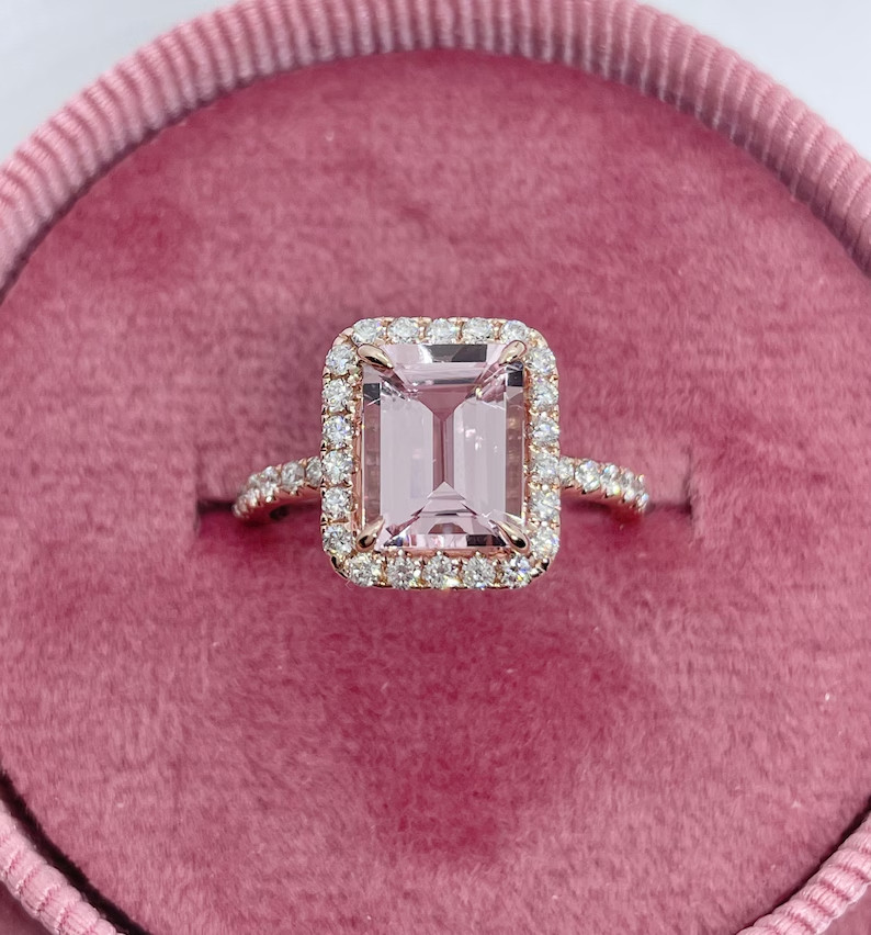3.00Ctw Emerald Cut Lab-Created Morganite Engagement Ring 14K White Gold Plated