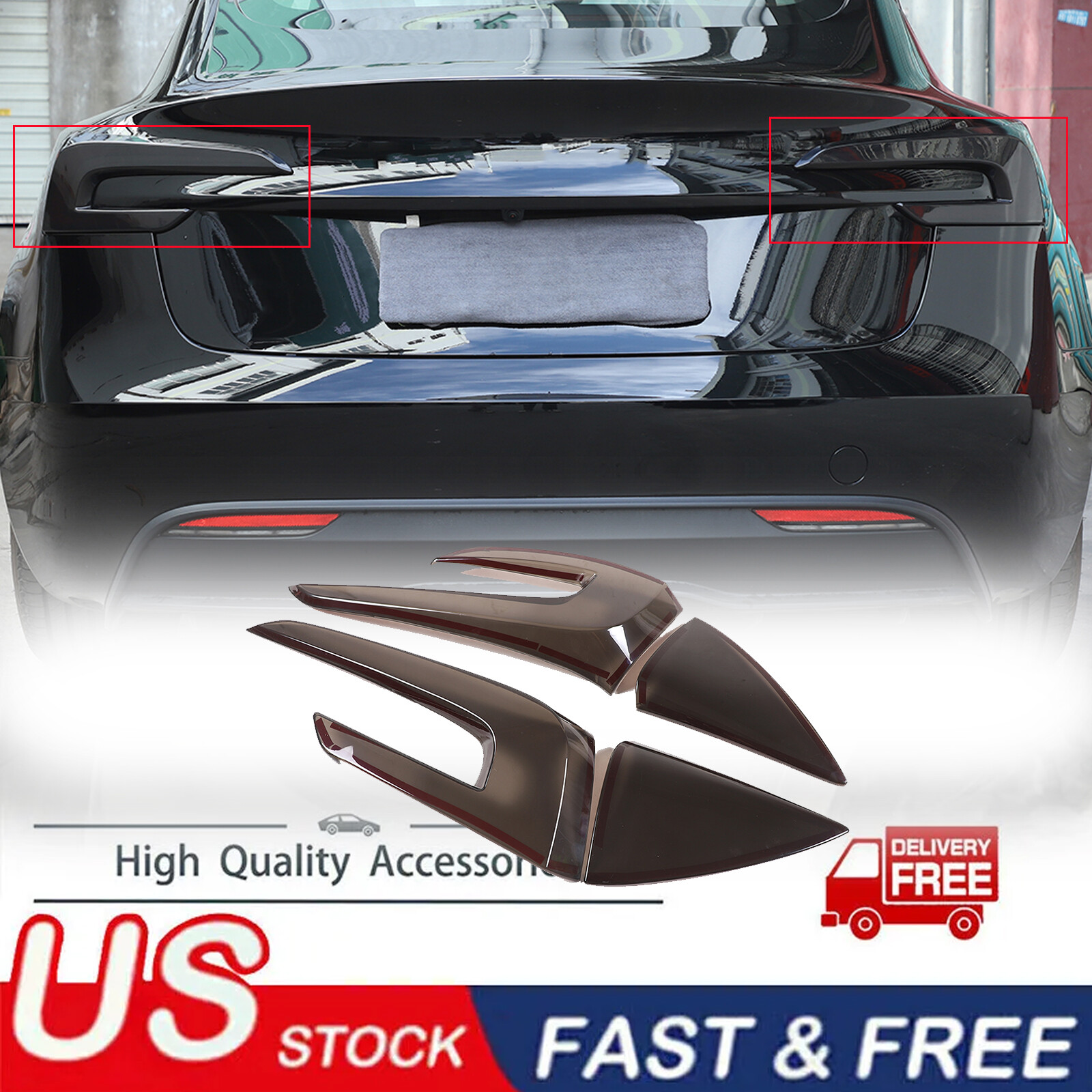 Smoked Black Tail Light Lamp Cover Guard Trim For Tesla Model 3 2023-24 Highland